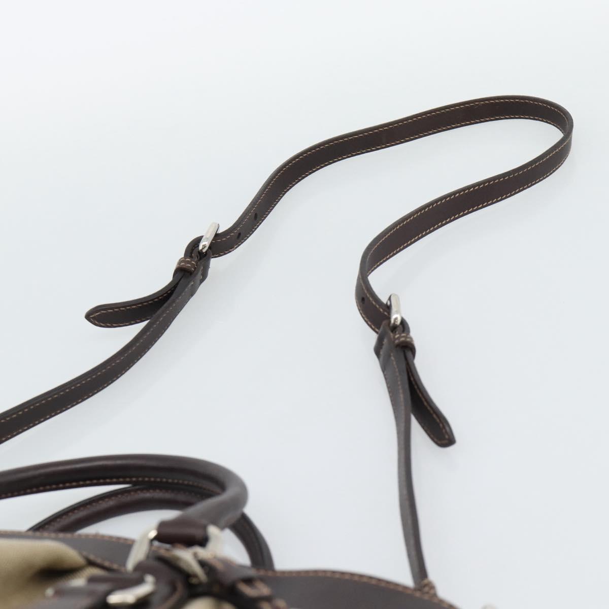 PRADA Hand Bag Canvas Leather 2way Beige Silver Auth 193073V