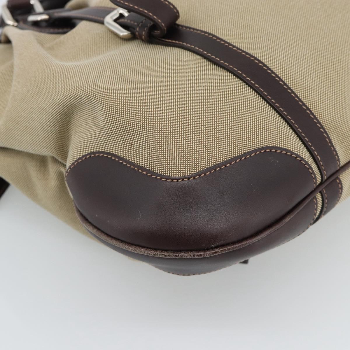 PRADA Hand Bag Canvas Leather 2way Beige Silver Auth 193073V
