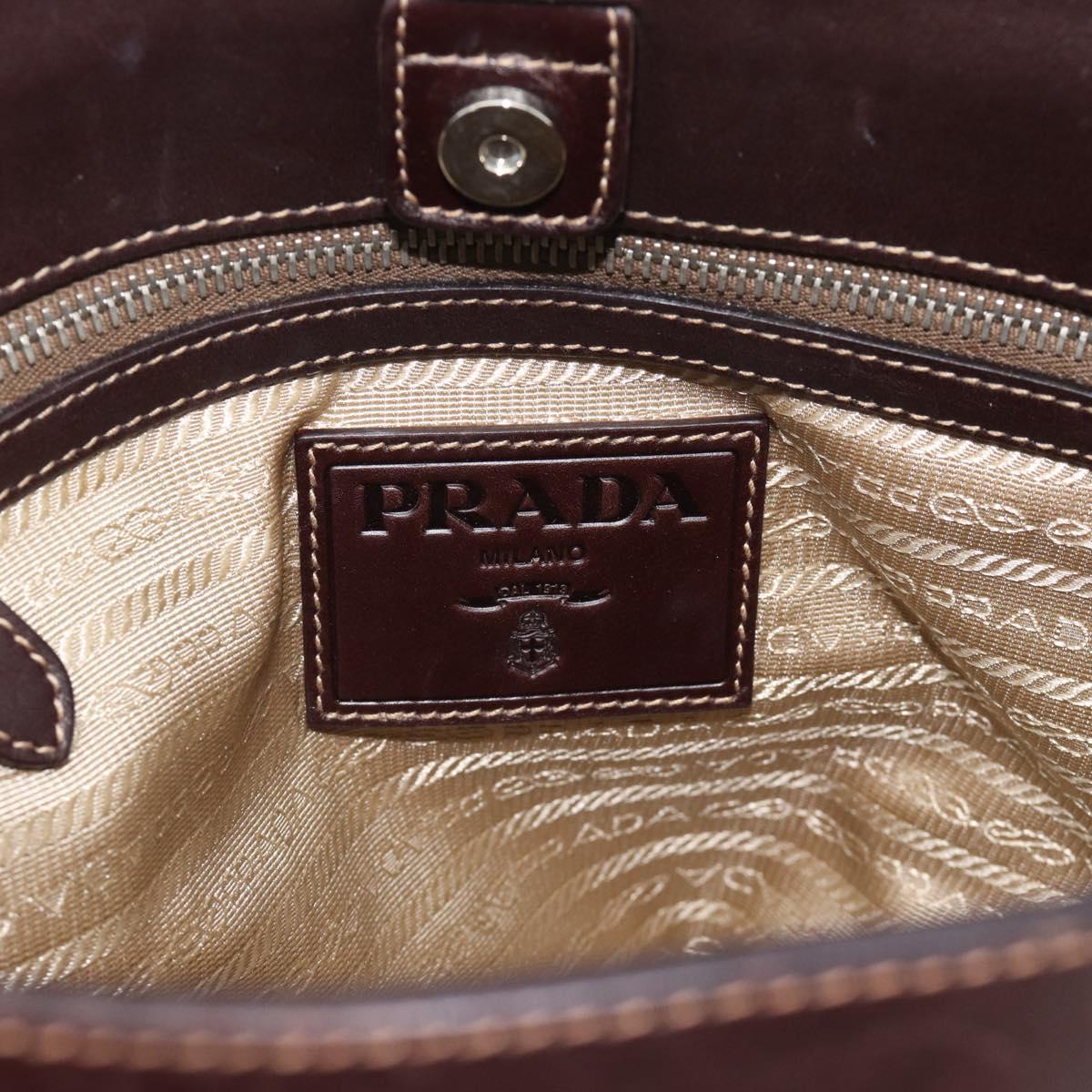 PRADA Hand Bag Canvas Leather 2way Beige Silver Auth 193073V