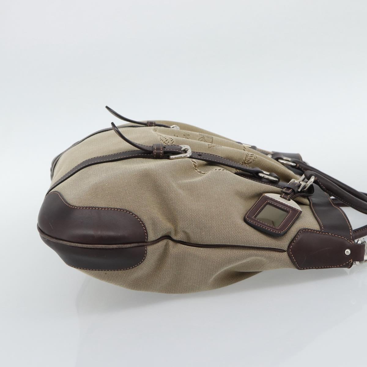 PRADA Hand Bag Canvas Leather 2way Beige Silver Auth 193073V