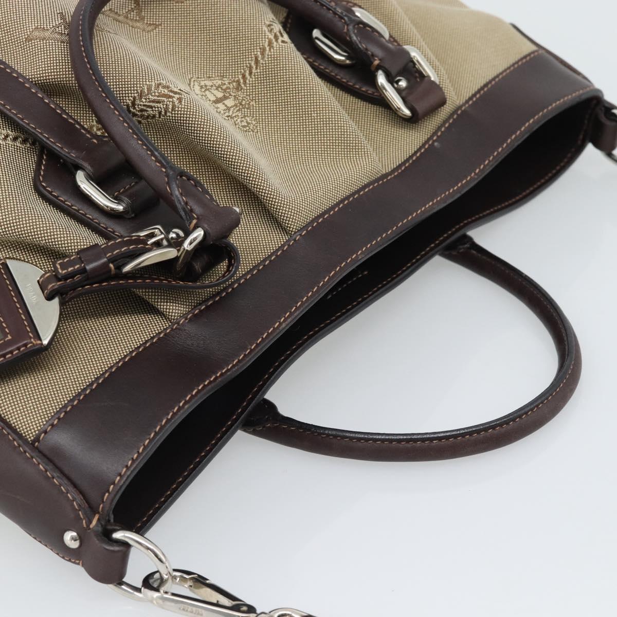 PRADA Hand Bag Canvas Leather 2way Beige Silver Auth 193073V