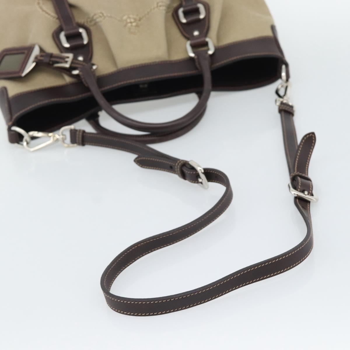 PRADA Hand Bag Canvas Leather 2way Beige Silver Auth 193073V