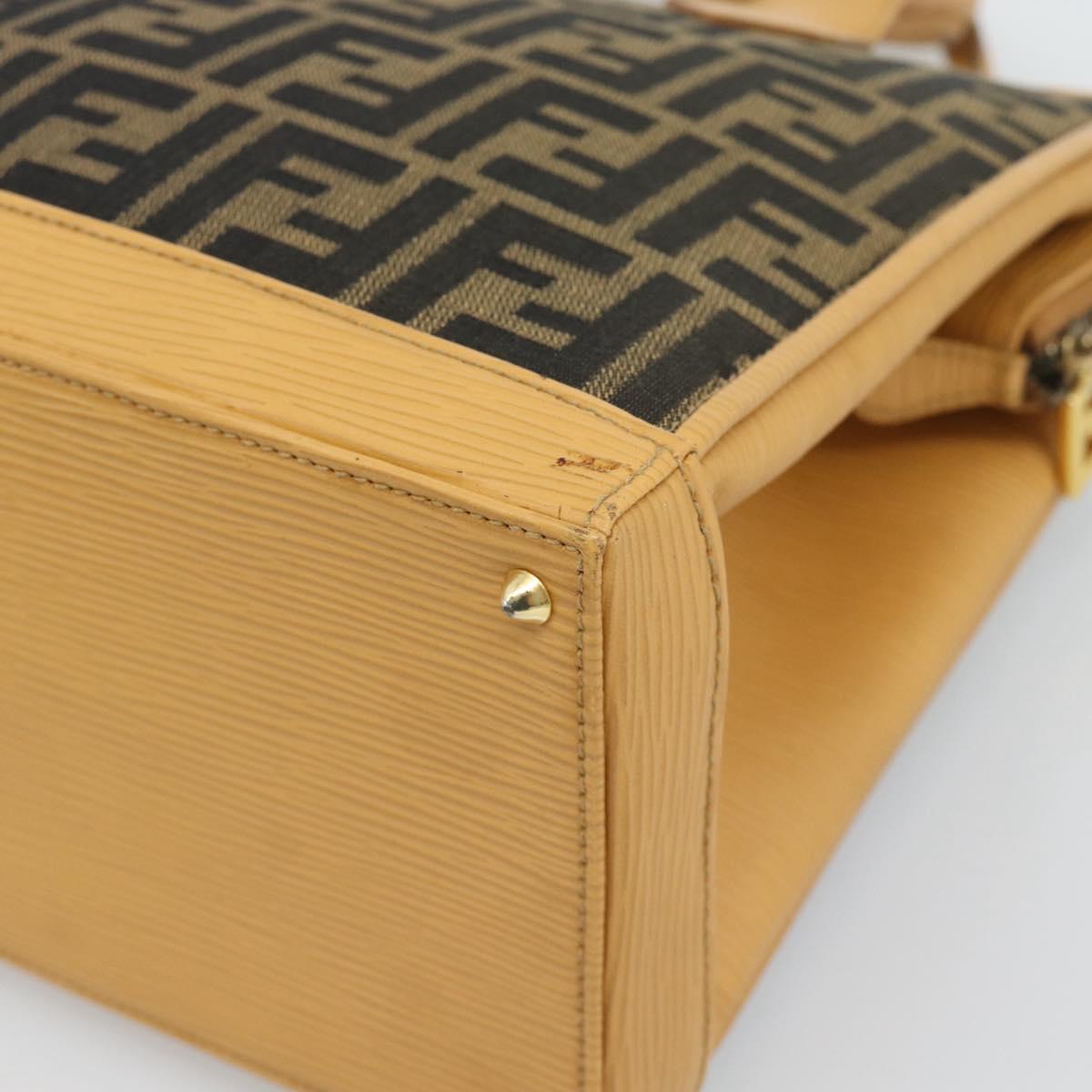 FENDI Zucca Canvas Hand Bag Black Brown Auth 193074V