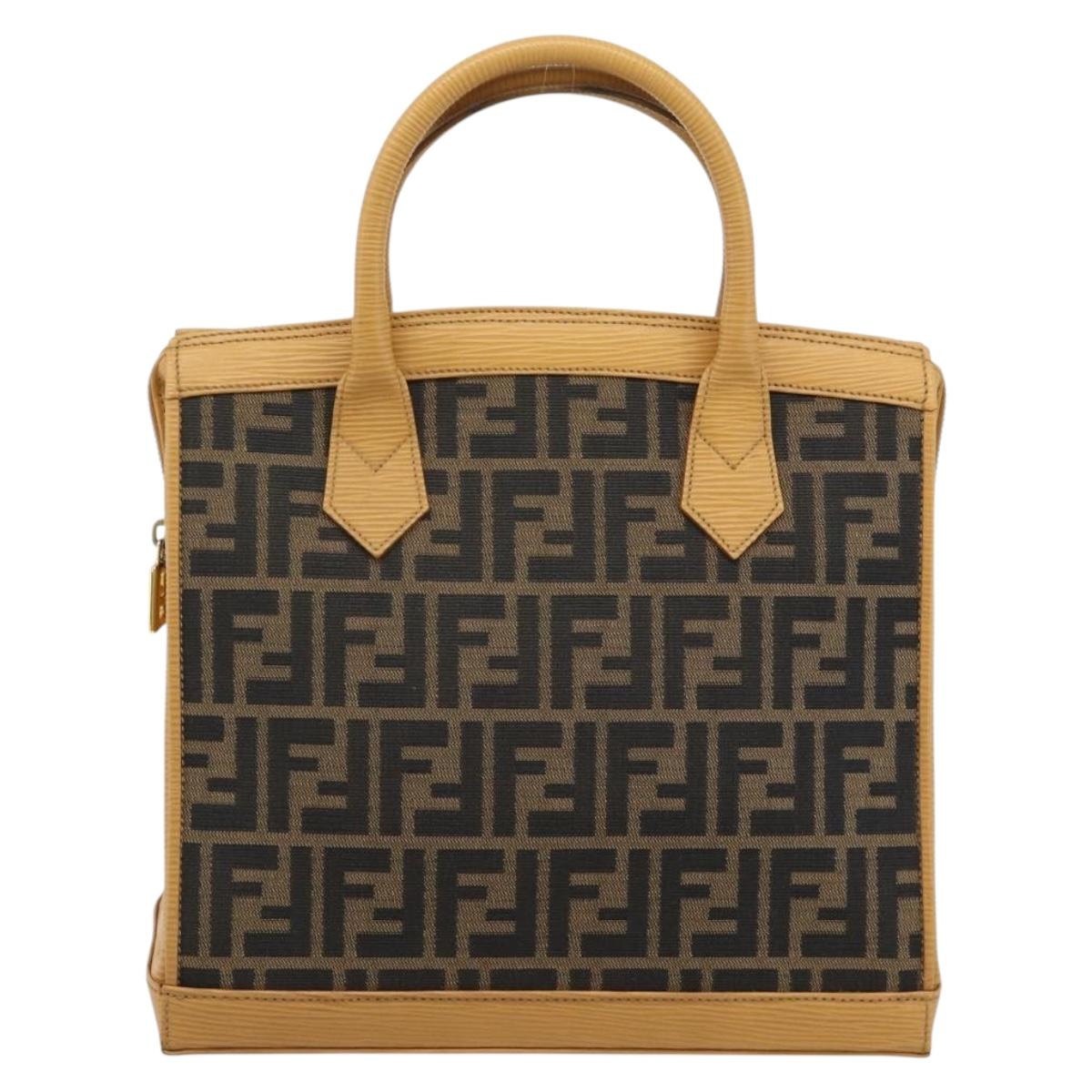 FENDI Zucca Canvas Hand Bag Black Brown Auth 193074V