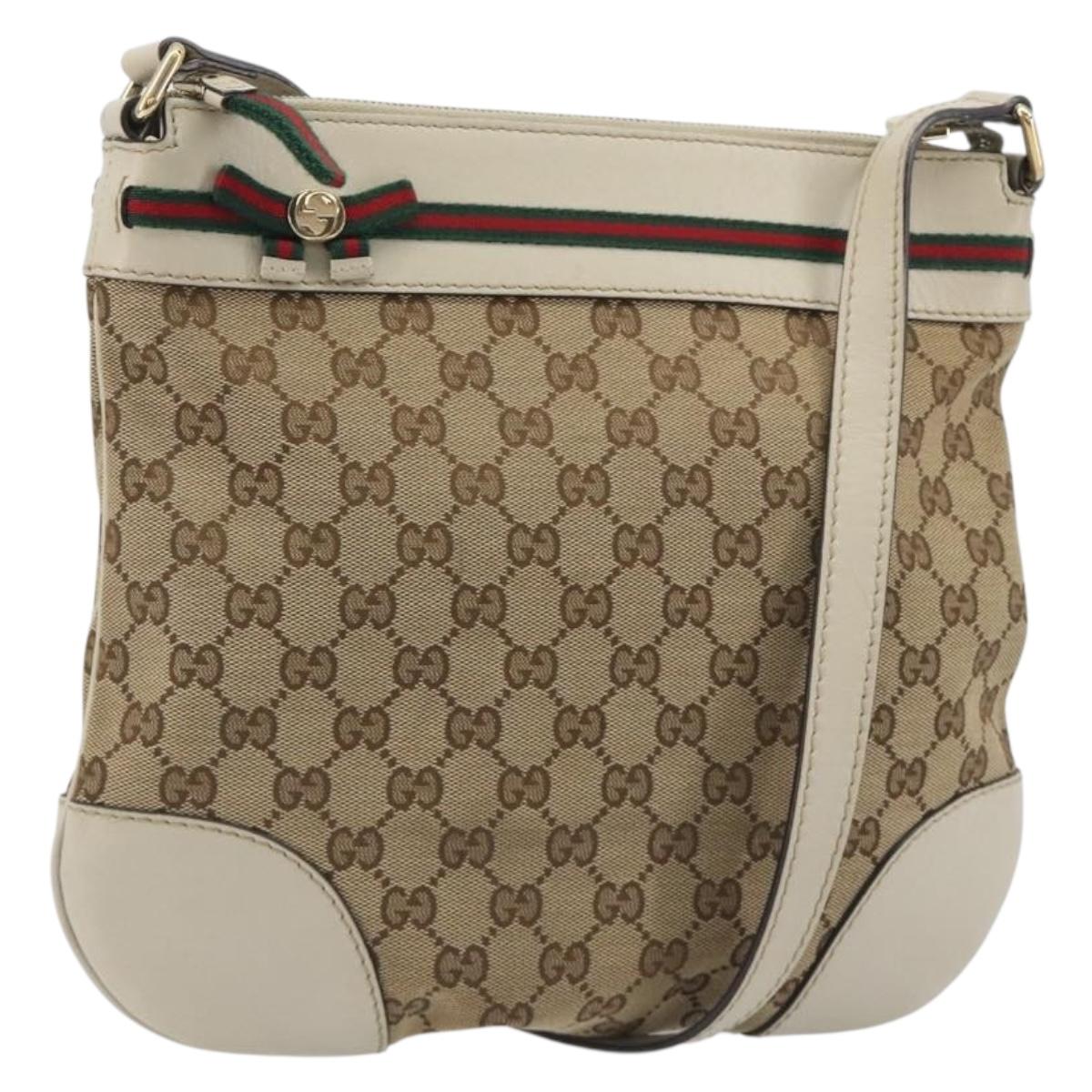 GUCCI GG Canvas Web Sherry Line Pretty Bag Beige Gold 257065 Auth 193075V