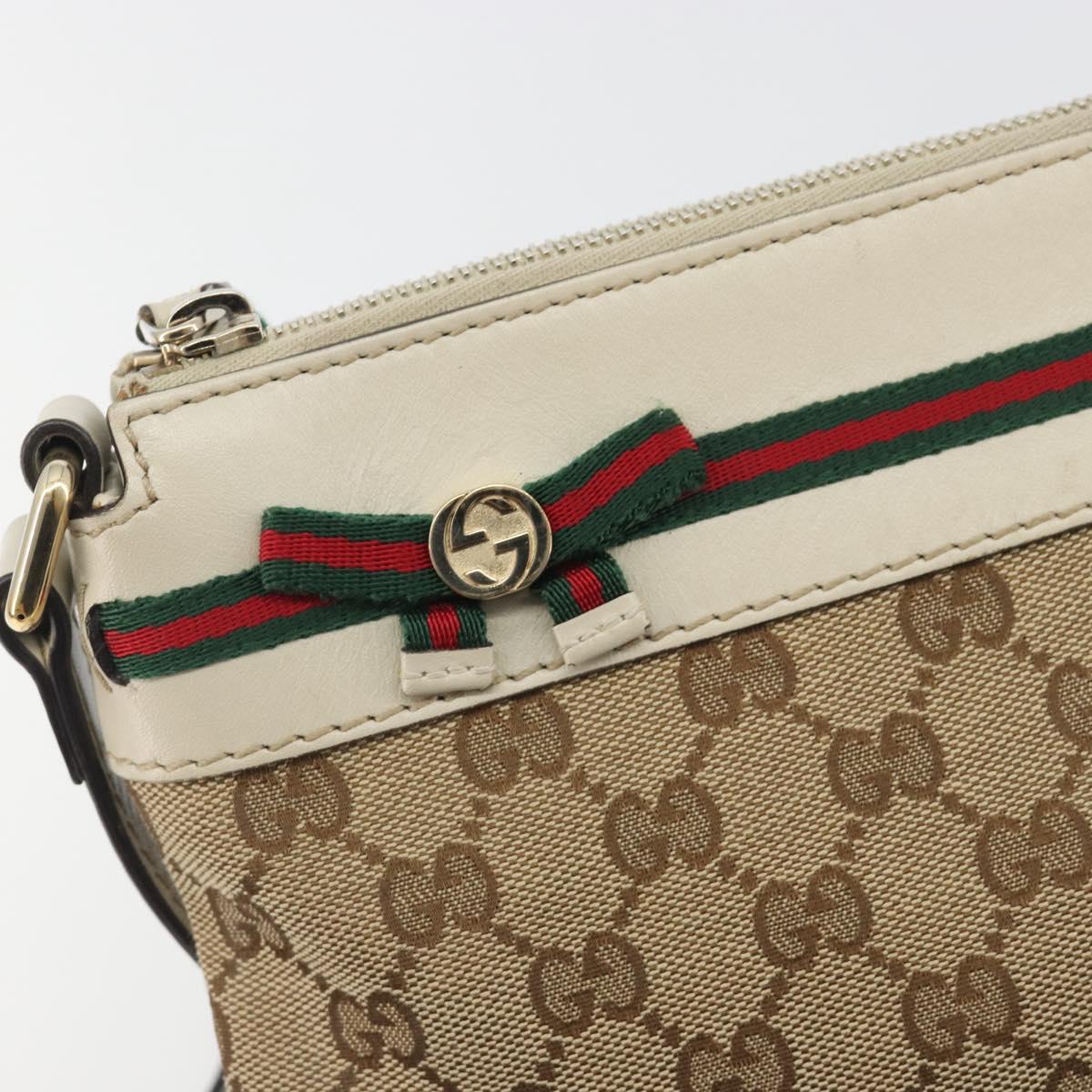 GUCCI GG Canvas Web Sherry Line Pretty Bag Beige Gold 257065 Auth 193075V