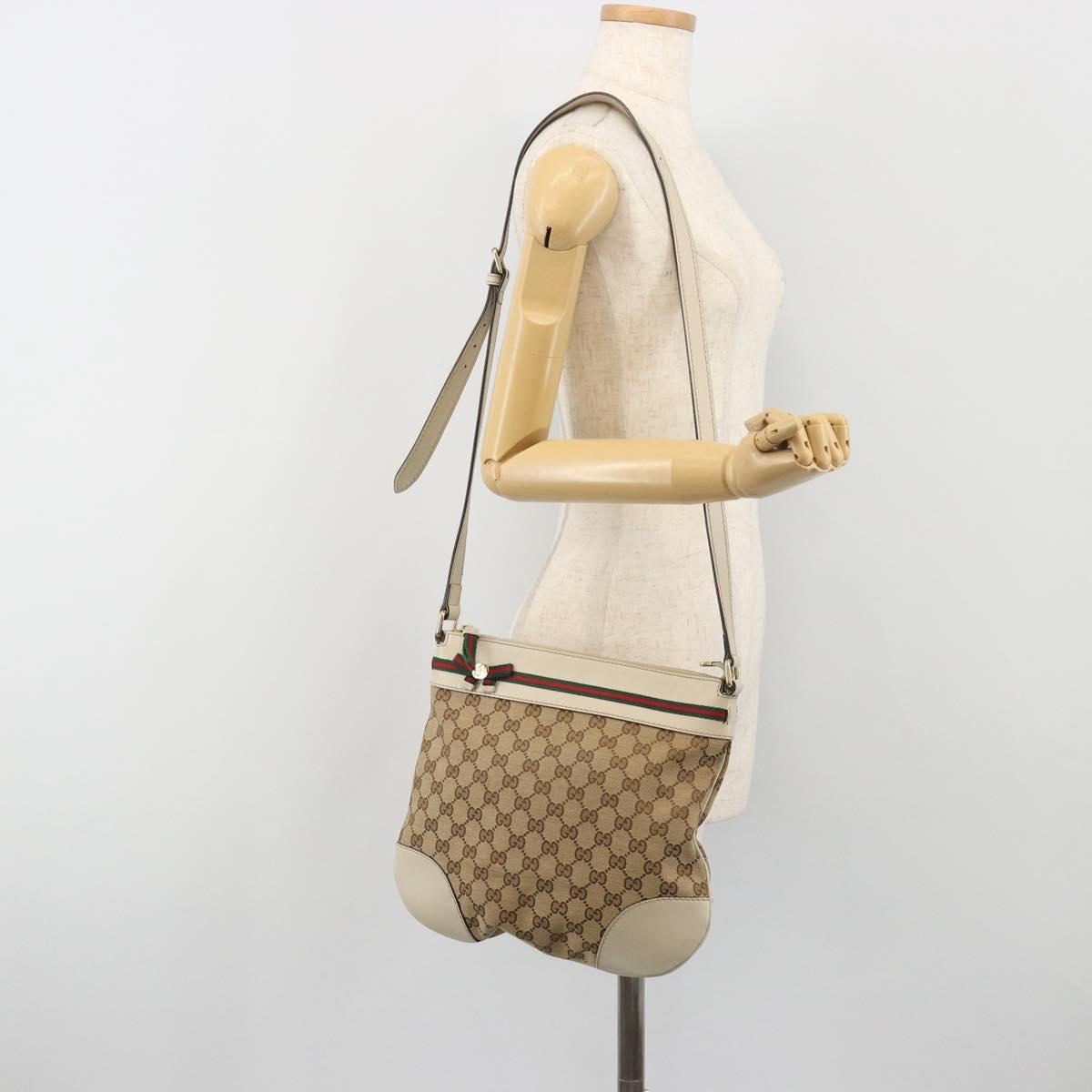 GUCCI GG Canvas Web Sherry Line Pretty Bag Beige Gold 257065 Auth 193075V