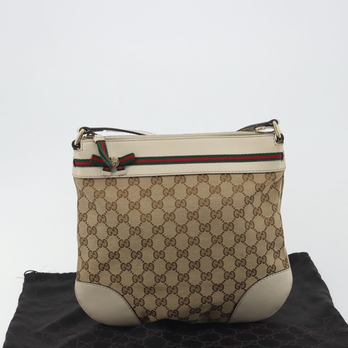 GUCCI GG Canvas Web Sherry Line Pretty Bag Beige Gold 257065 Auth 193075V