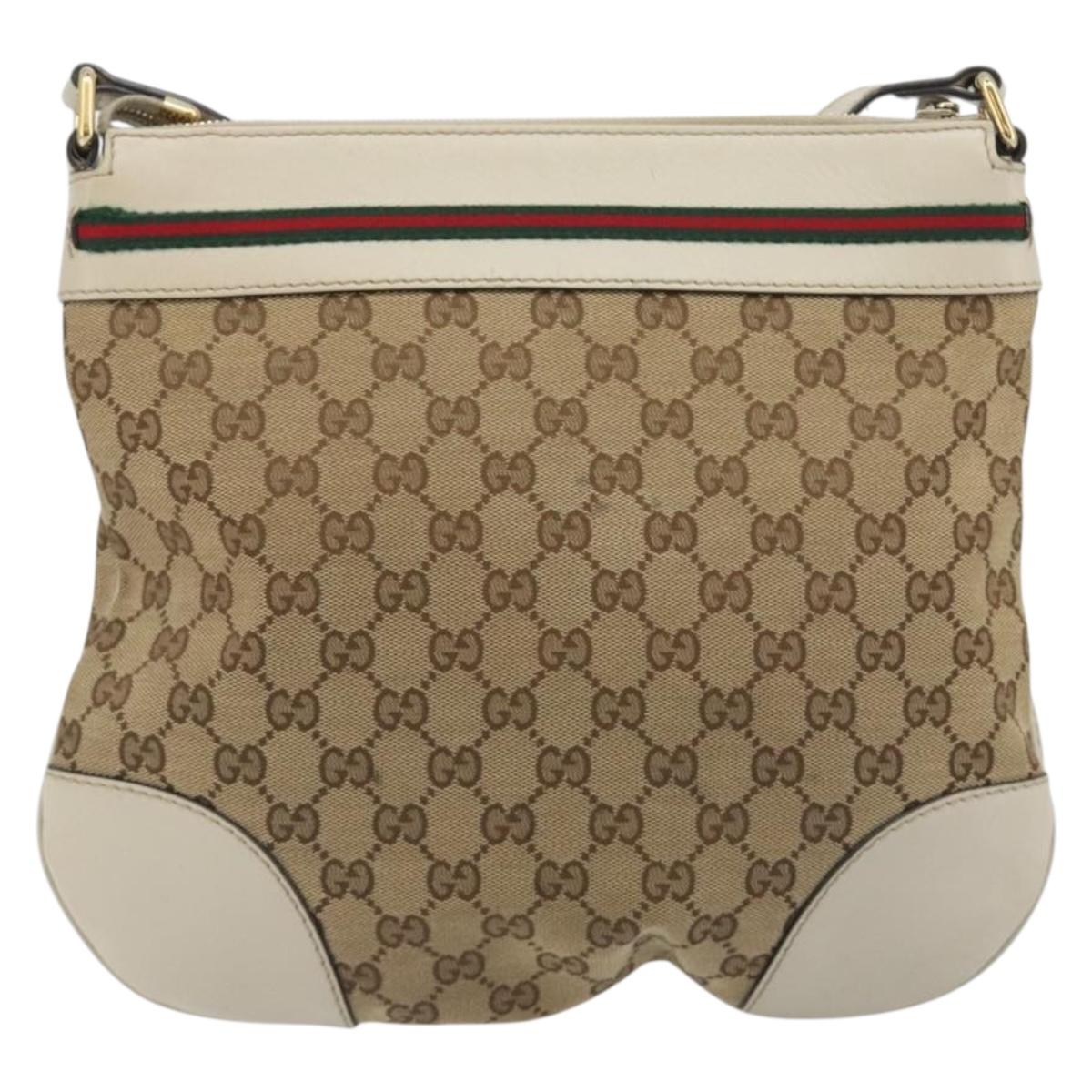 GUCCI GG Canvas Web Sherry Line Pretty Bag Beige Gold 257065 Auth 193075V