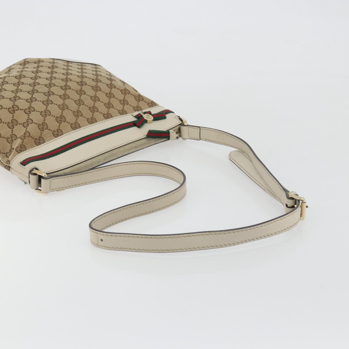 GUCCI GG Canvas Web Sherry Line Pretty Bag Beige Gold 257065 Auth 193075V