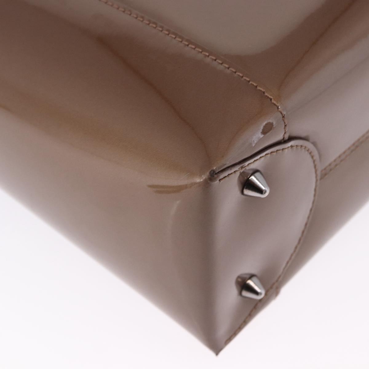 Christian Dior Maris Pearl Bag Patent leather 2way Brown Silver Auth 193076A