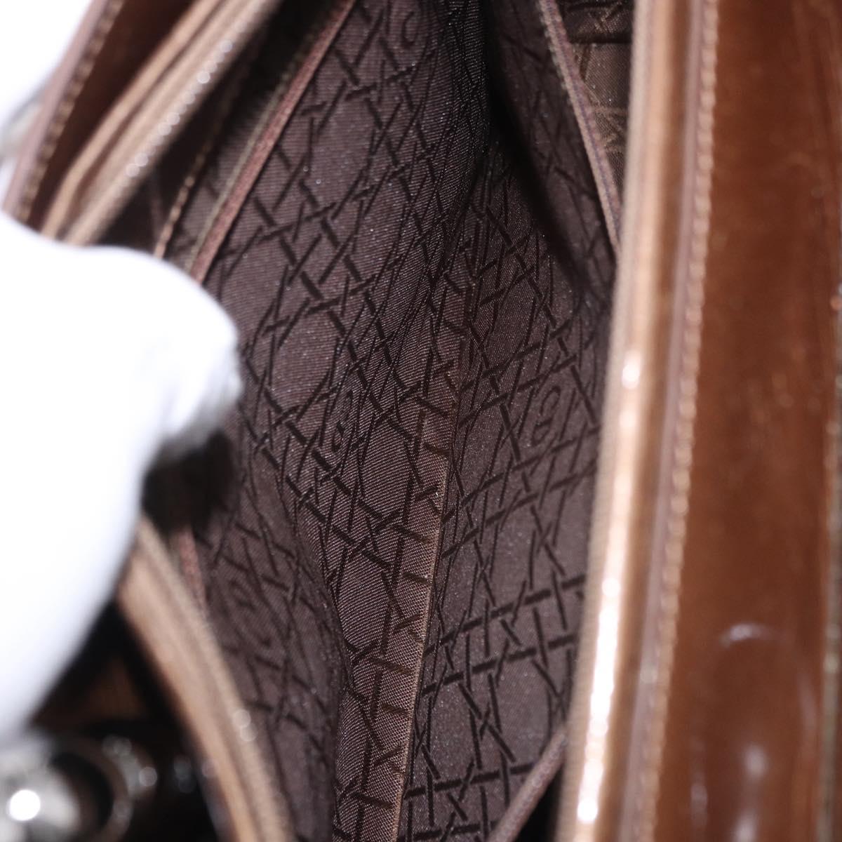 Christian Dior Maris Pearl Bag Patent leather 2way Brown Silver Auth 193076A