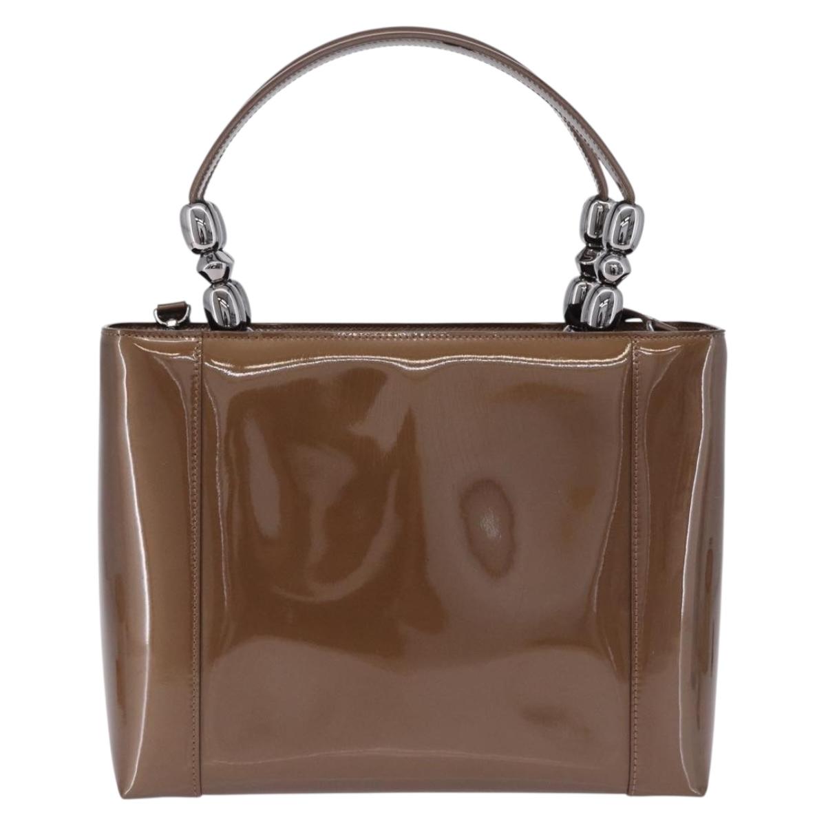 Christian Dior Maris Pearl Bag Patent leather 2way Brown Silver Auth 193076A