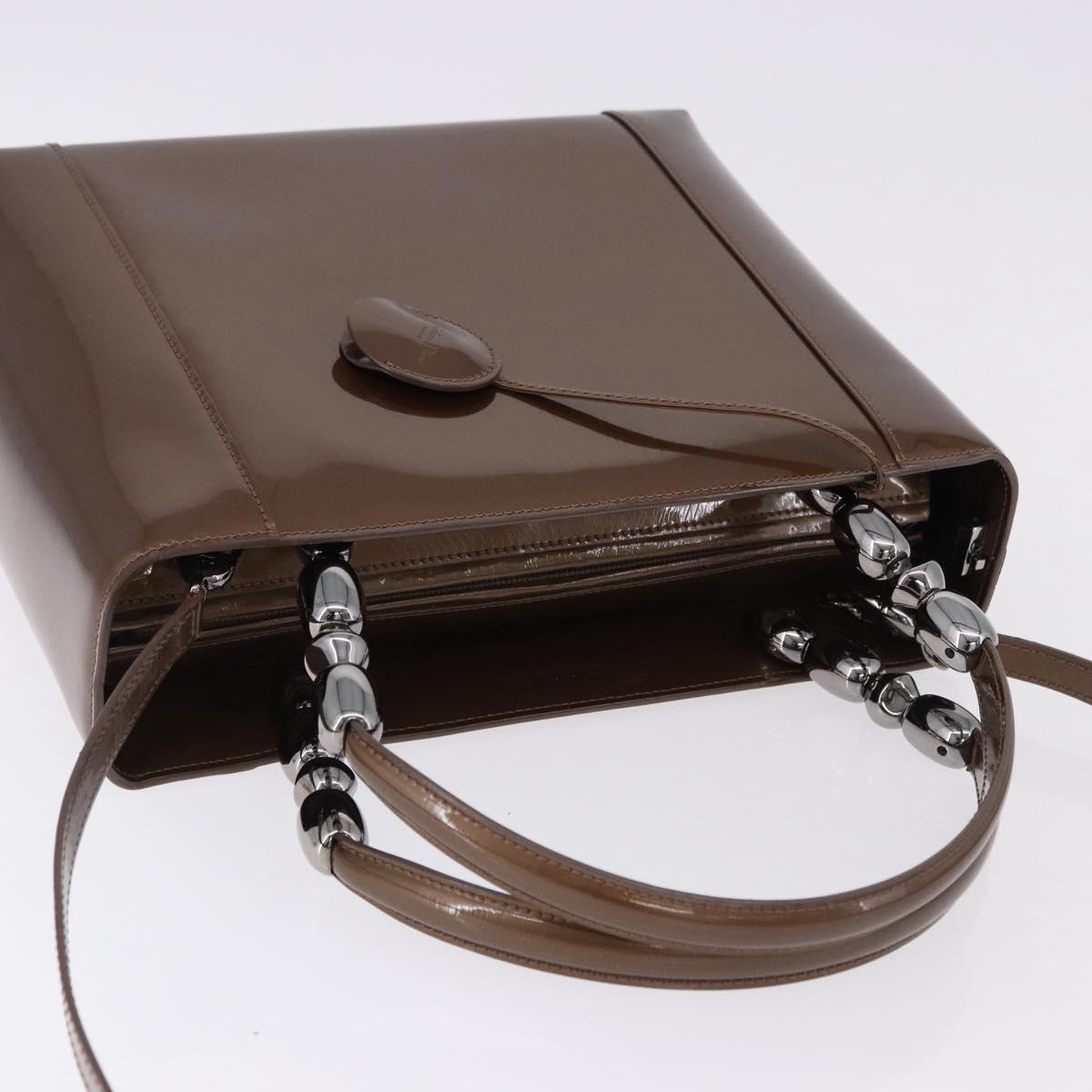 Christian Dior Maris Pearl Bag Patent leather 2way Brown Silver Auth 193076A