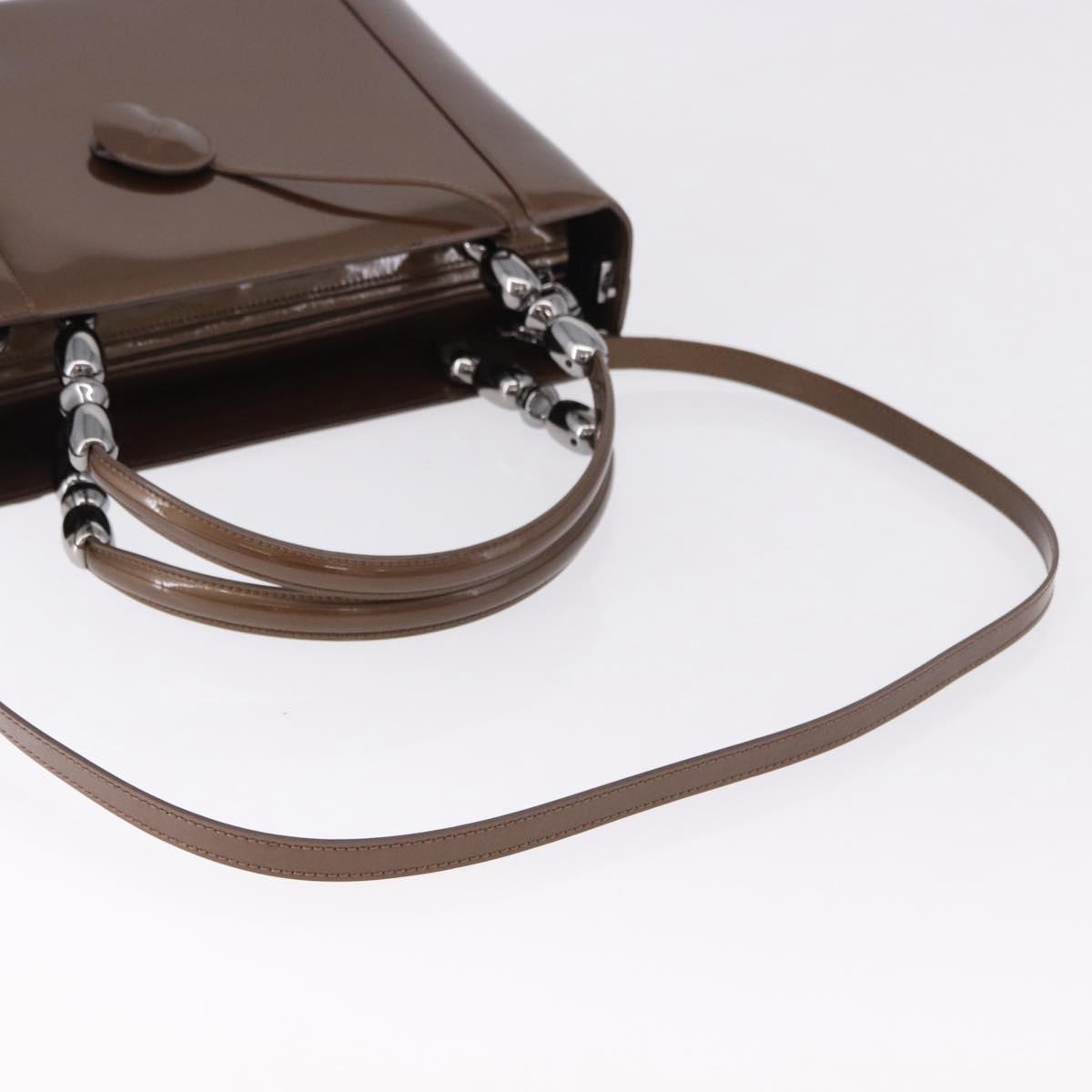 Christian Dior Maris Pearl Bag Patent leather 2way Brown Silver Auth 193076A