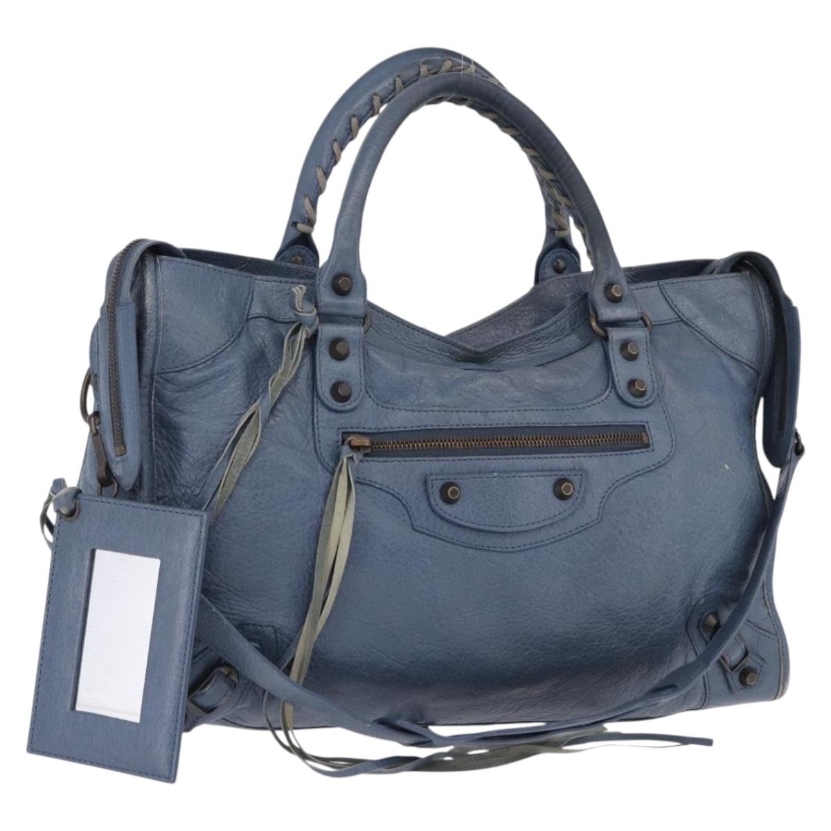 BALENCIAGA The City Hand Bag Leather 2way Blue 115748 Auth 193079V