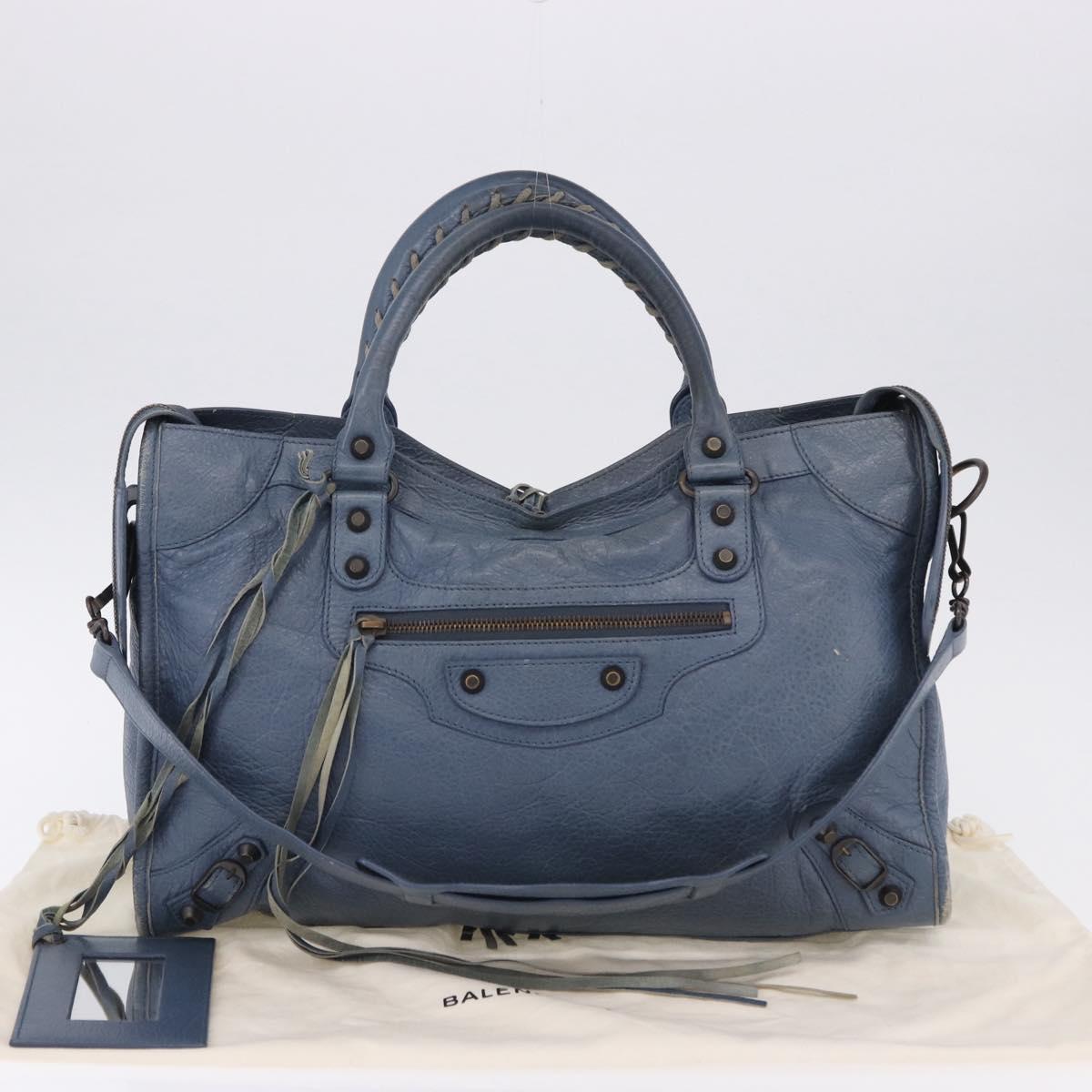 BALENCIAGA The City Hand Bag Leather 2way Blue 115748 Auth 193079V