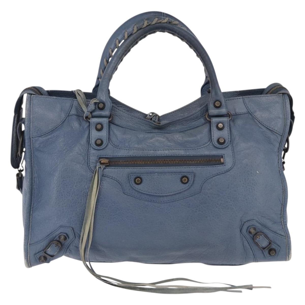 BALENCIAGA The City Hand Bag Leather 2way Blue 115748 Auth 193079V