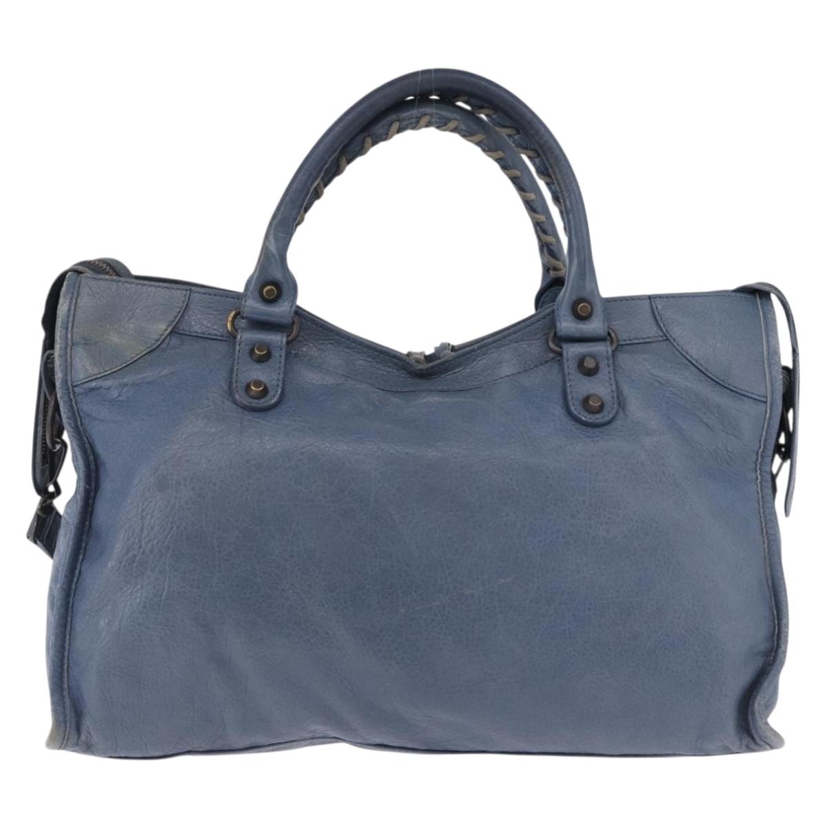 BALENCIAGA The City Hand Bag Leather 2way Blue 115748 Auth 193079V