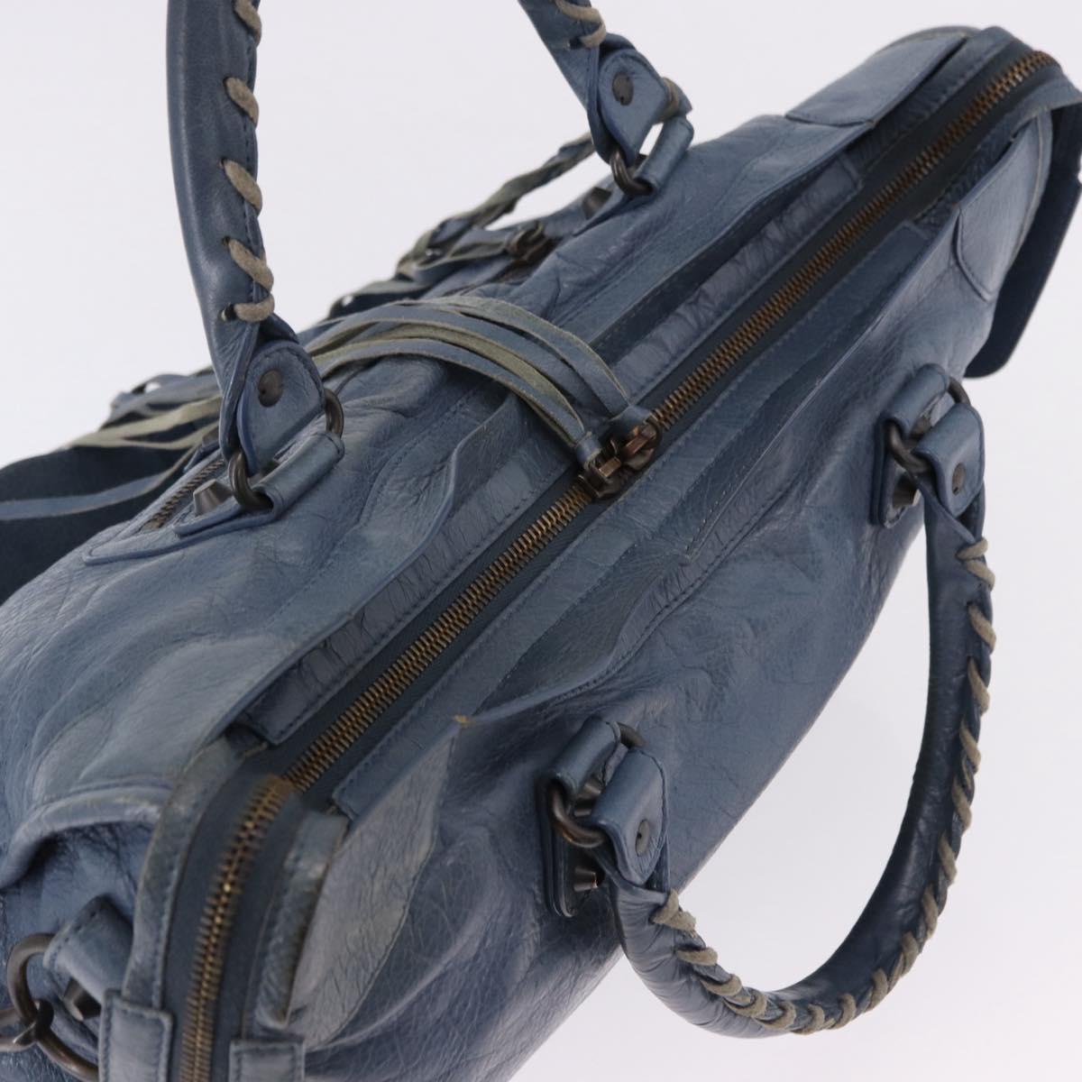 BALENCIAGA The City Hand Bag Leather 2way Blue 115748 Auth 193079V