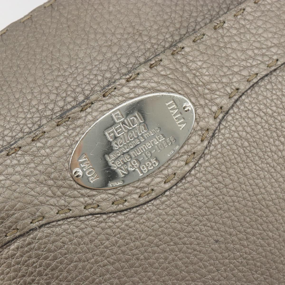 FENDI Celeria Shoulder Bag Leather Gray Silver Auth 193080A