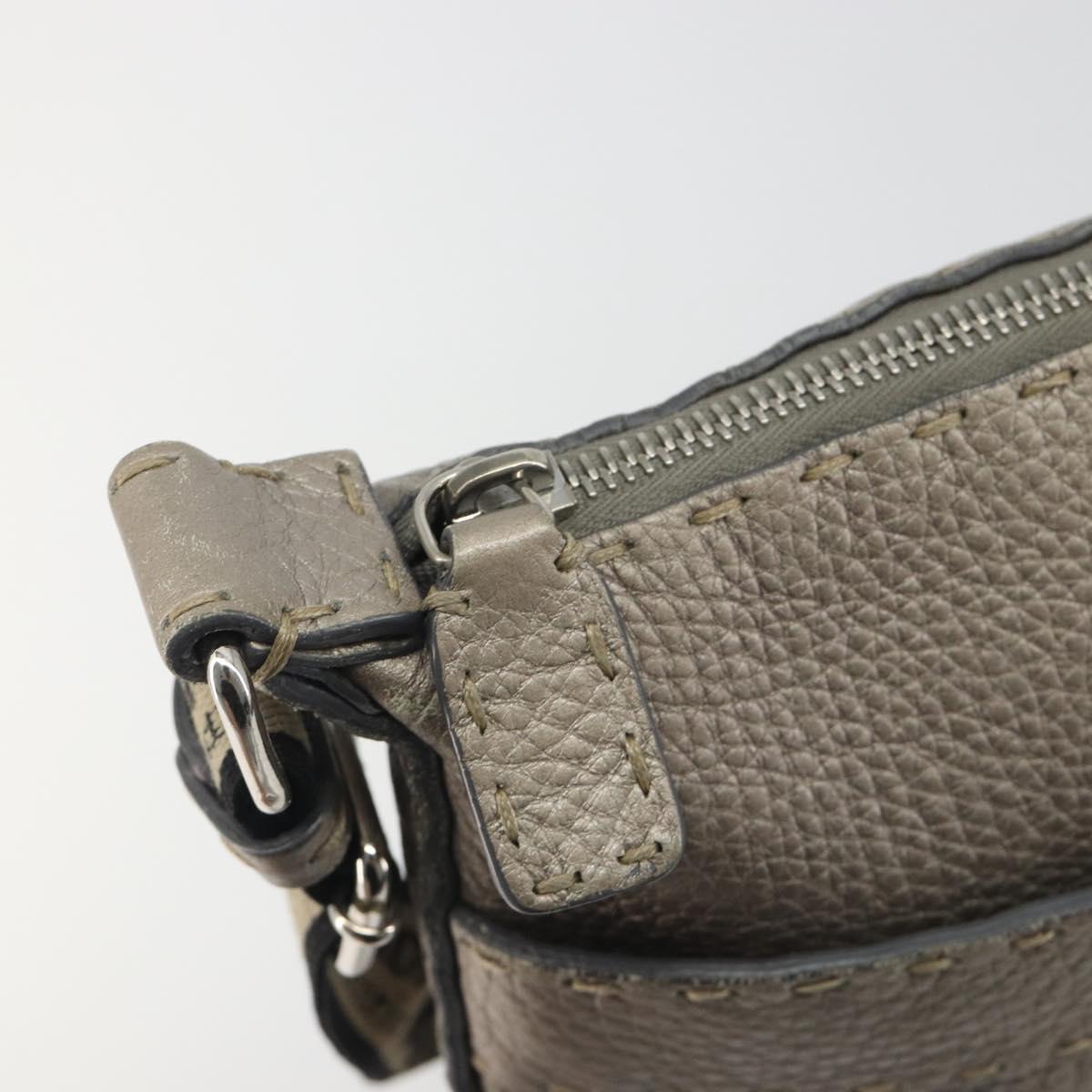 FENDI Celeria Shoulder Bag Leather Gray Silver Auth 193080A