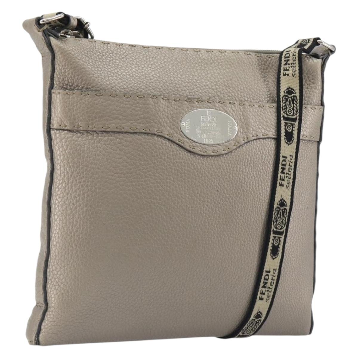 FENDI Celeria Shoulder Bag Leather Gray Silver Auth 193080A