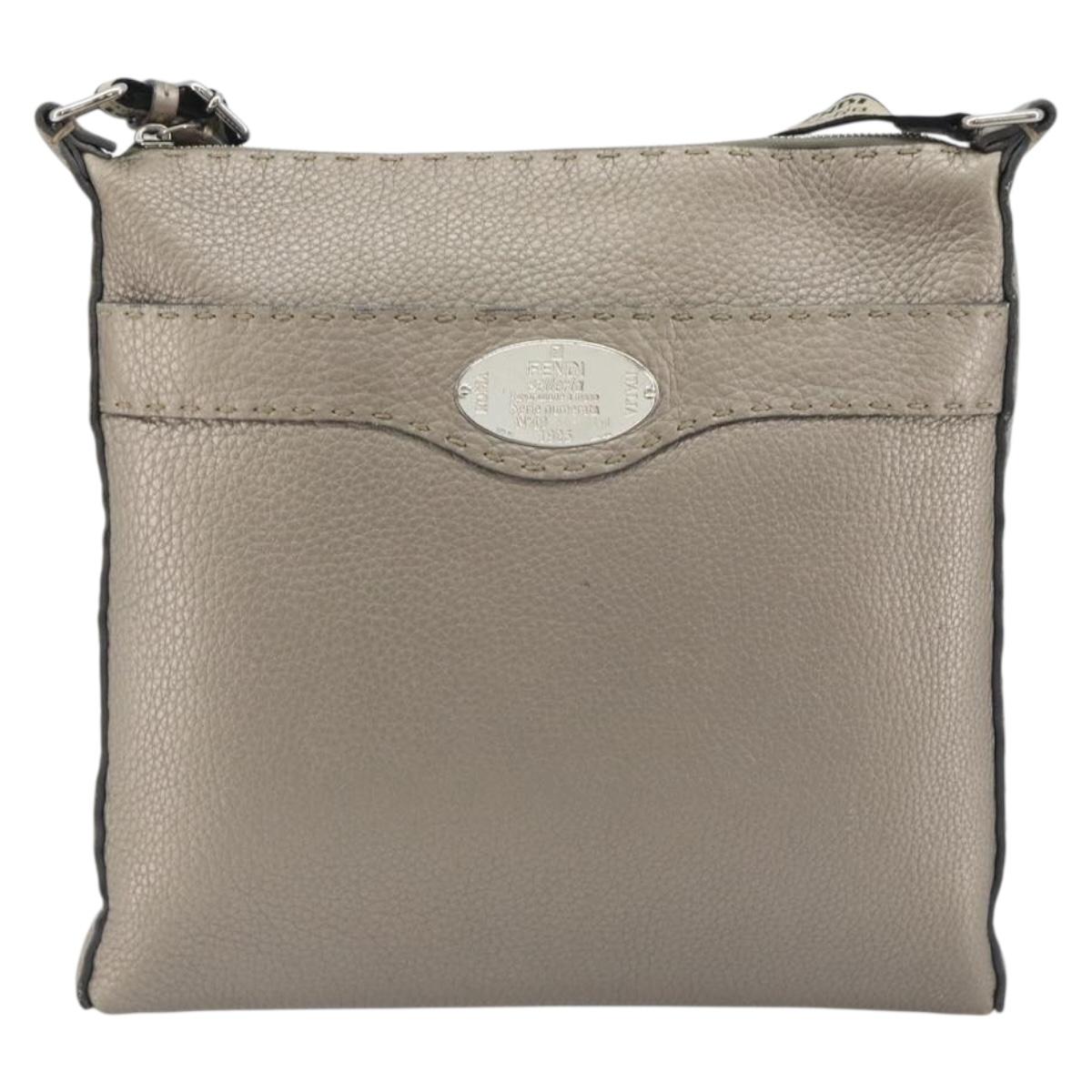 FENDI Celeria Shoulder Bag Leather Gray Silver Auth 193080A