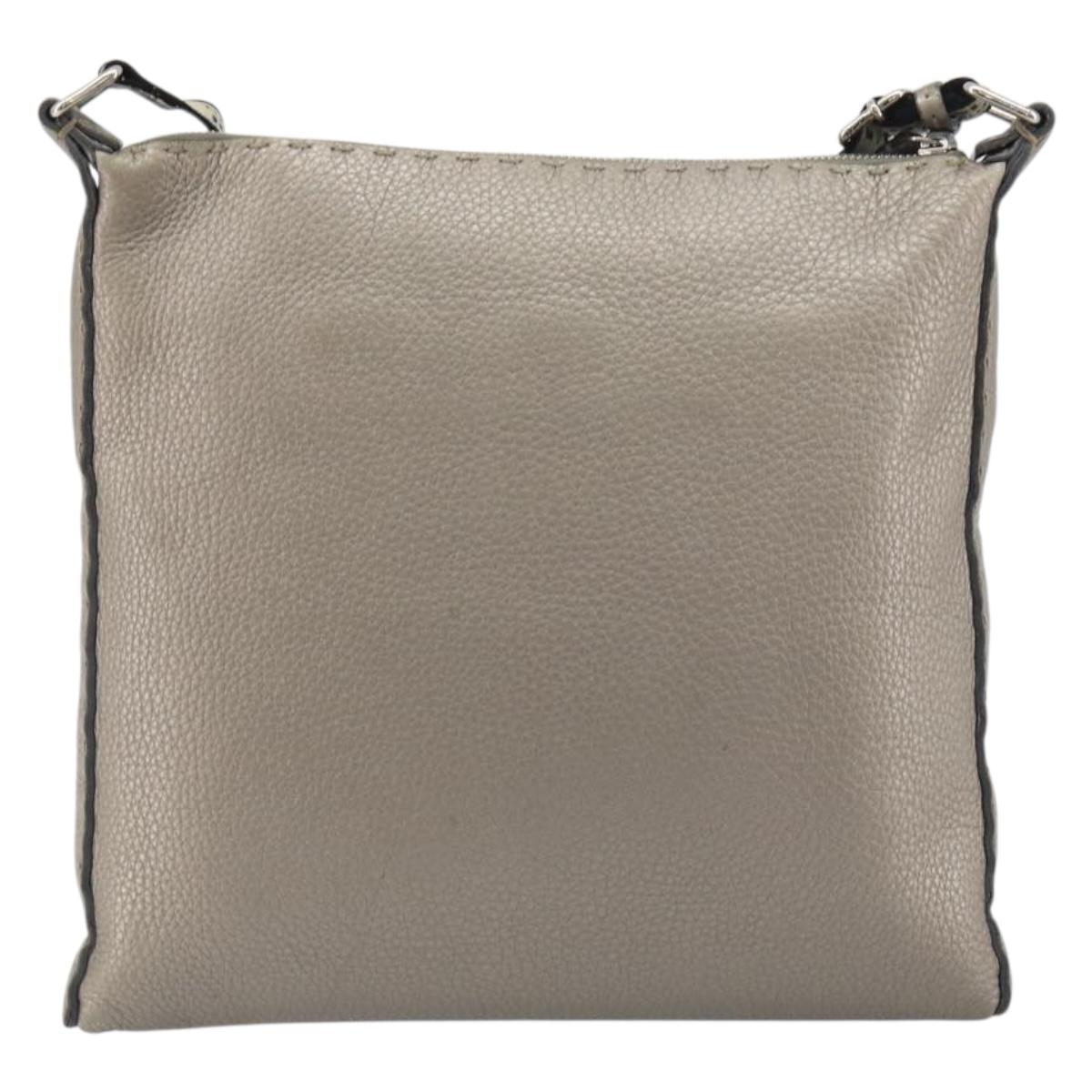 FENDI Celeria Shoulder Bag Leather Gray Silver Auth 193080A