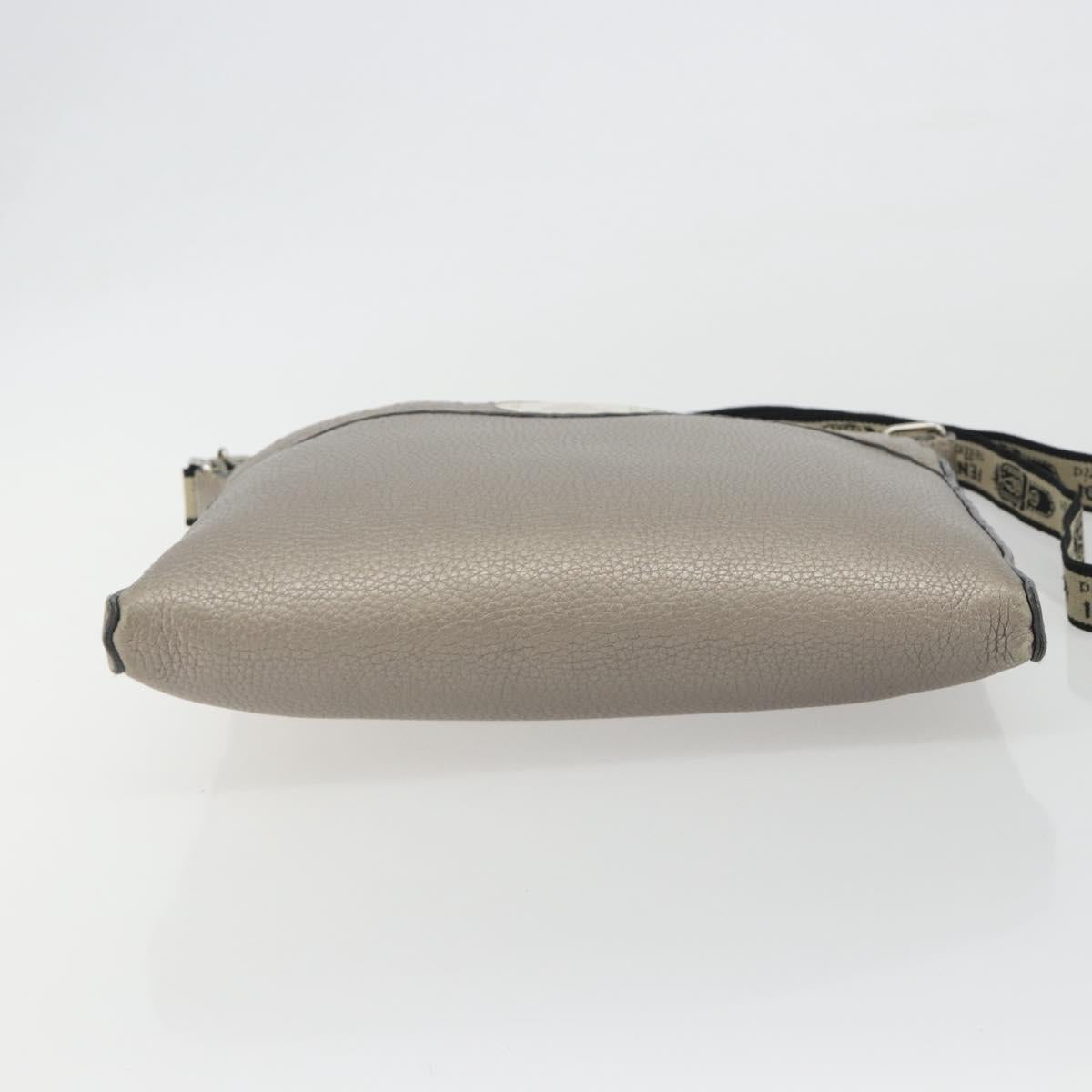 FENDI Celeria Shoulder Bag Leather Gray Silver Auth 193080A