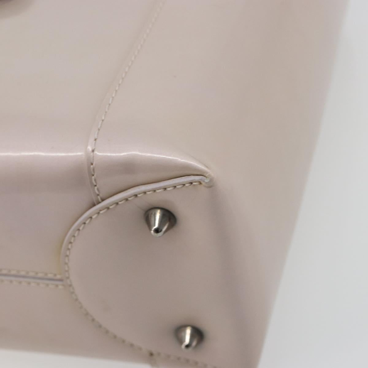 Christian Dior Maris Pearl Hand Bag Patent leather Beige Silver Auth 193082A