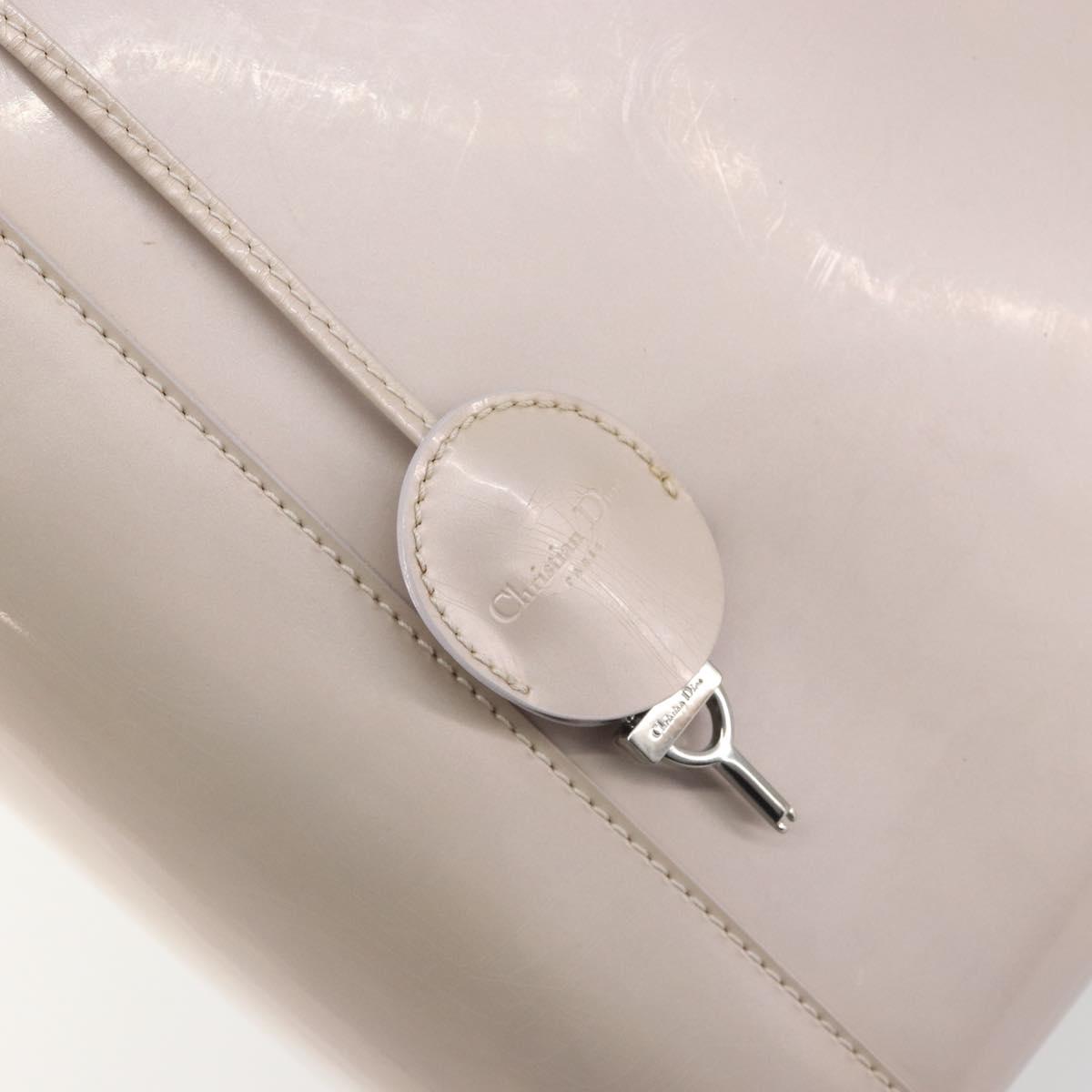 Christian Dior Maris Pearl Hand Bag Patent leather Beige Silver Auth 193082A