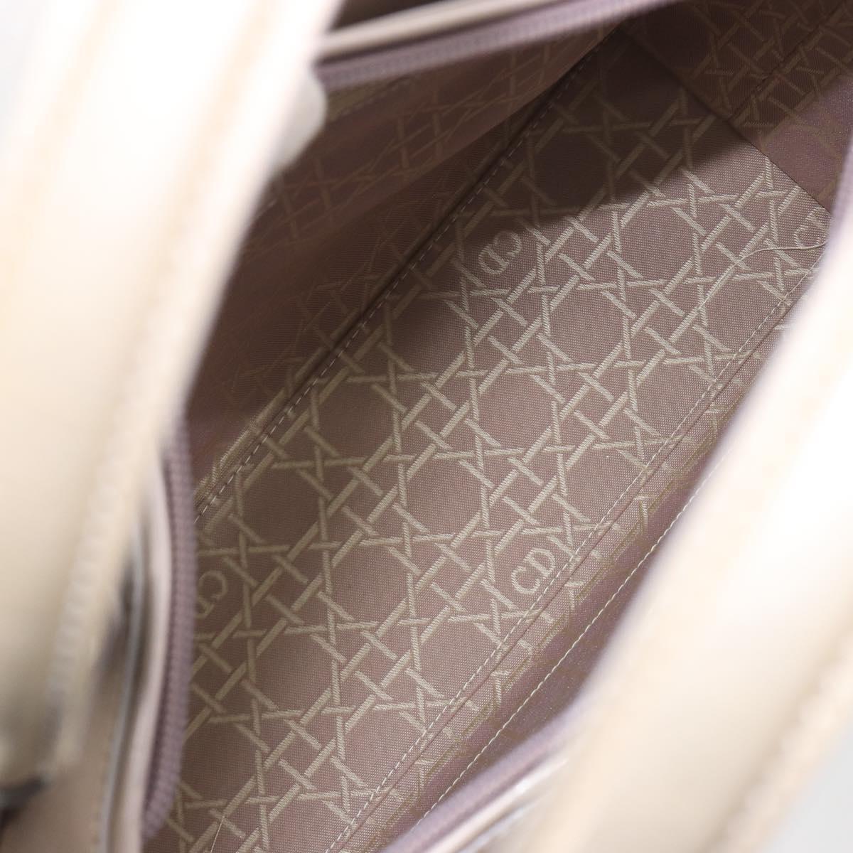 Christian Dior Maris Pearl Hand Bag Patent leather Beige Silver Auth 193082A