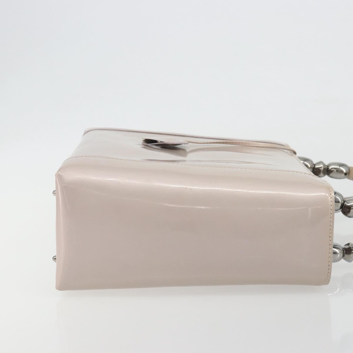 Christian Dior Maris Pearl Hand Bag Patent leather Beige Silver Auth 193082A