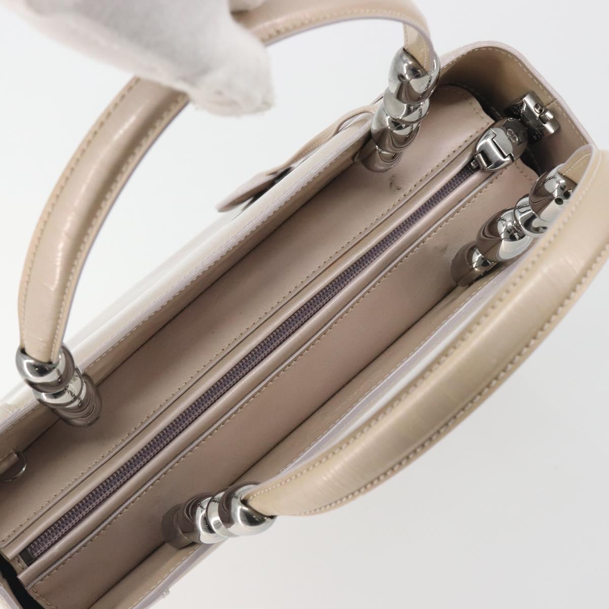 Christian Dior Maris Pearl Hand Bag Patent leather Beige Silver Auth 193082A