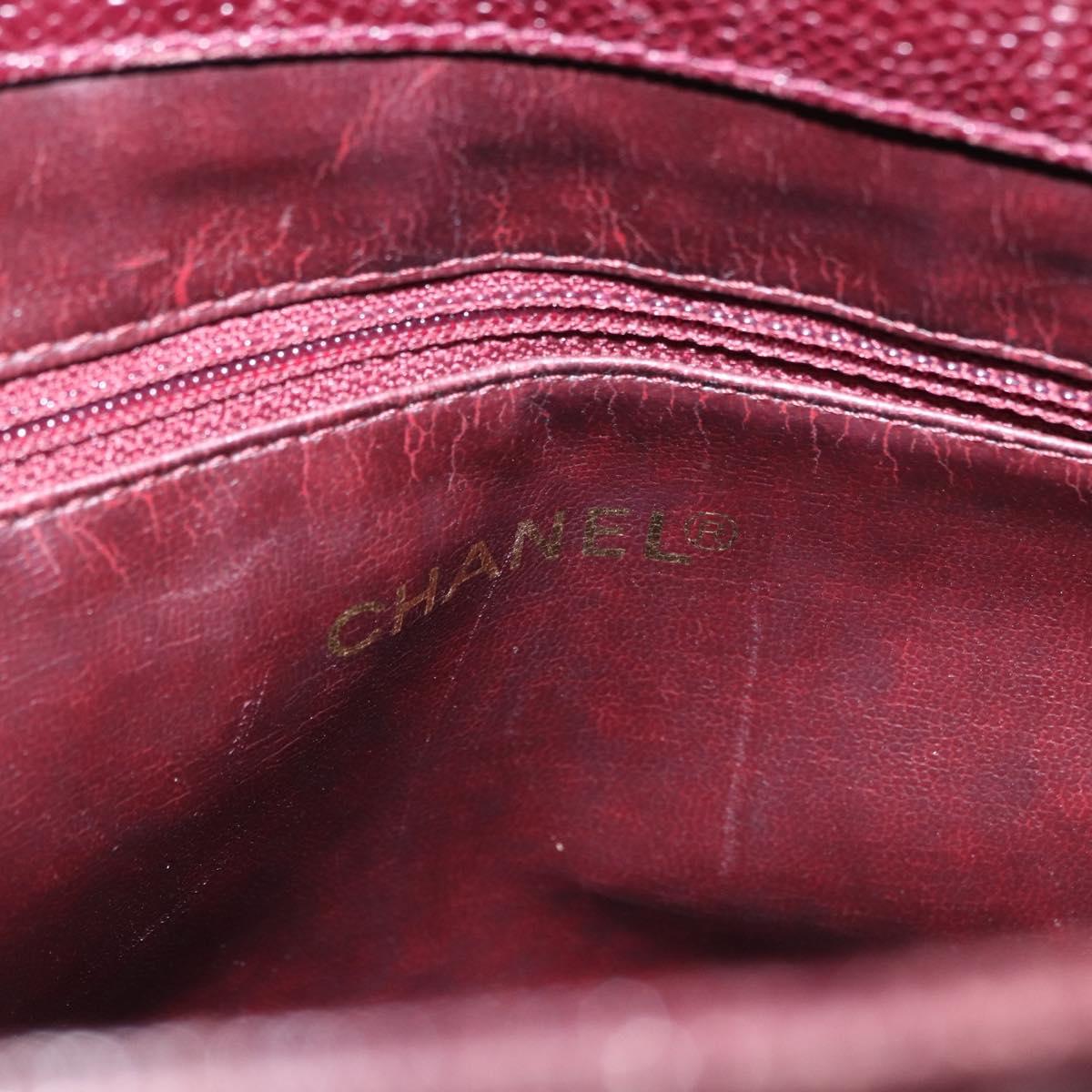 CHANEL Chain Tote Bag Caviar Skin Bordeaux Gold CC Auth 193083A