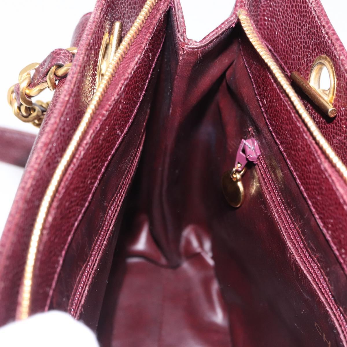 CHANEL Chain Tote Bag Caviar Skin Bordeaux Gold CC Auth 193083A