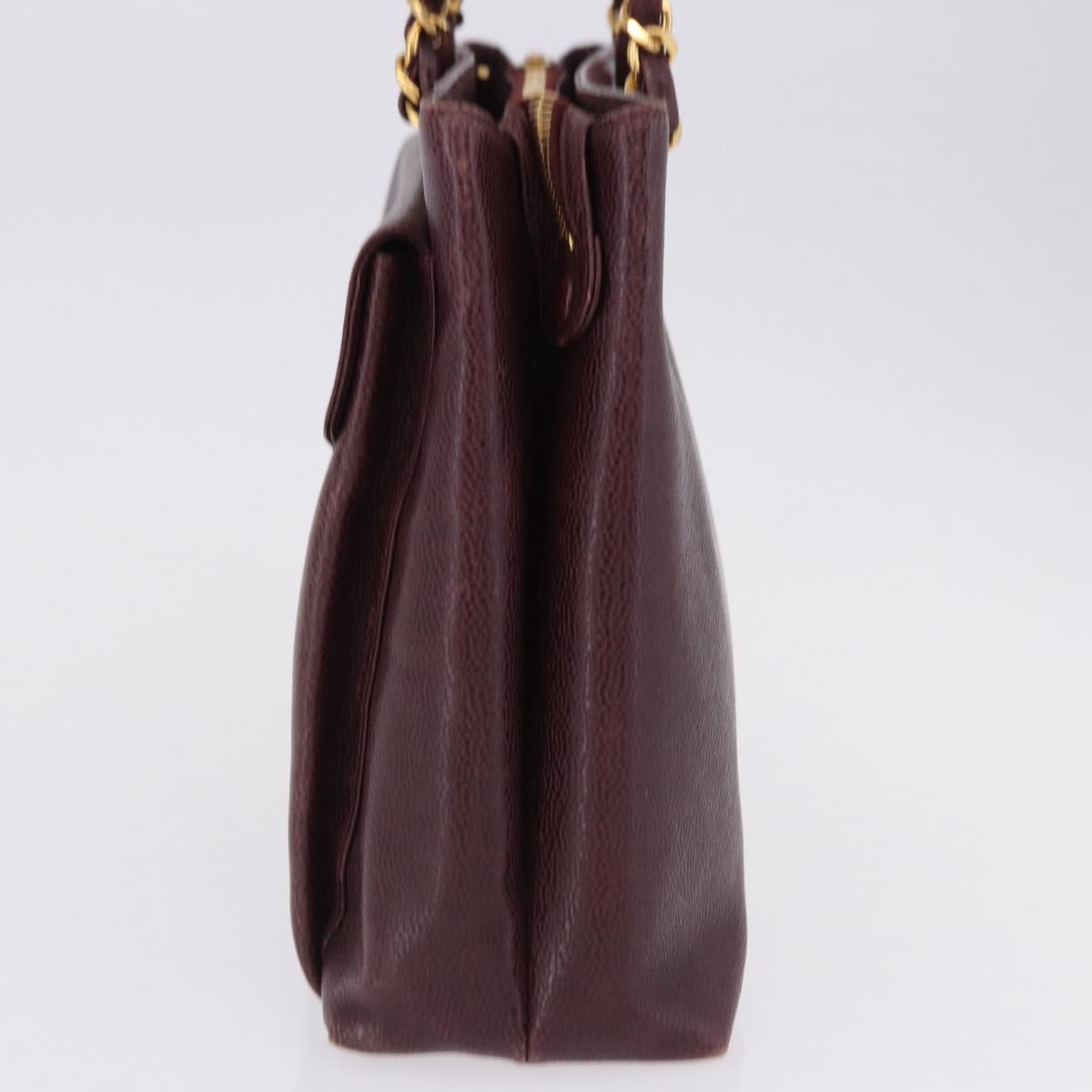 CHANEL Chain Tote Bag Caviar Skin Bordeaux Gold CC Auth 193083A