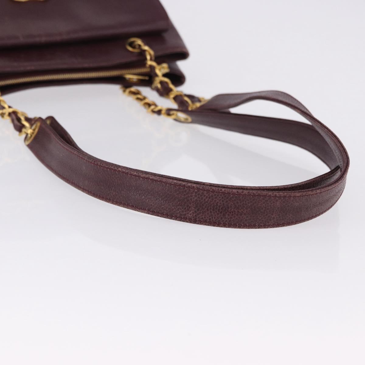 CHANEL Chain Tote Bag Caviar Skin Bordeaux Gold CC Auth 193083A