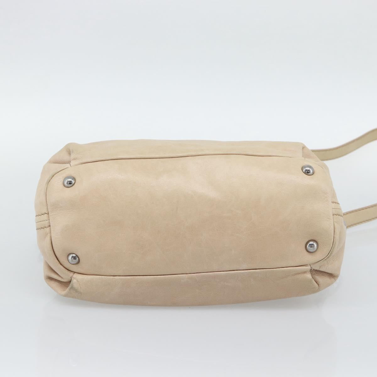 Miu Miu Hand Bag Leather 2way Beige Silver Auth 193084A