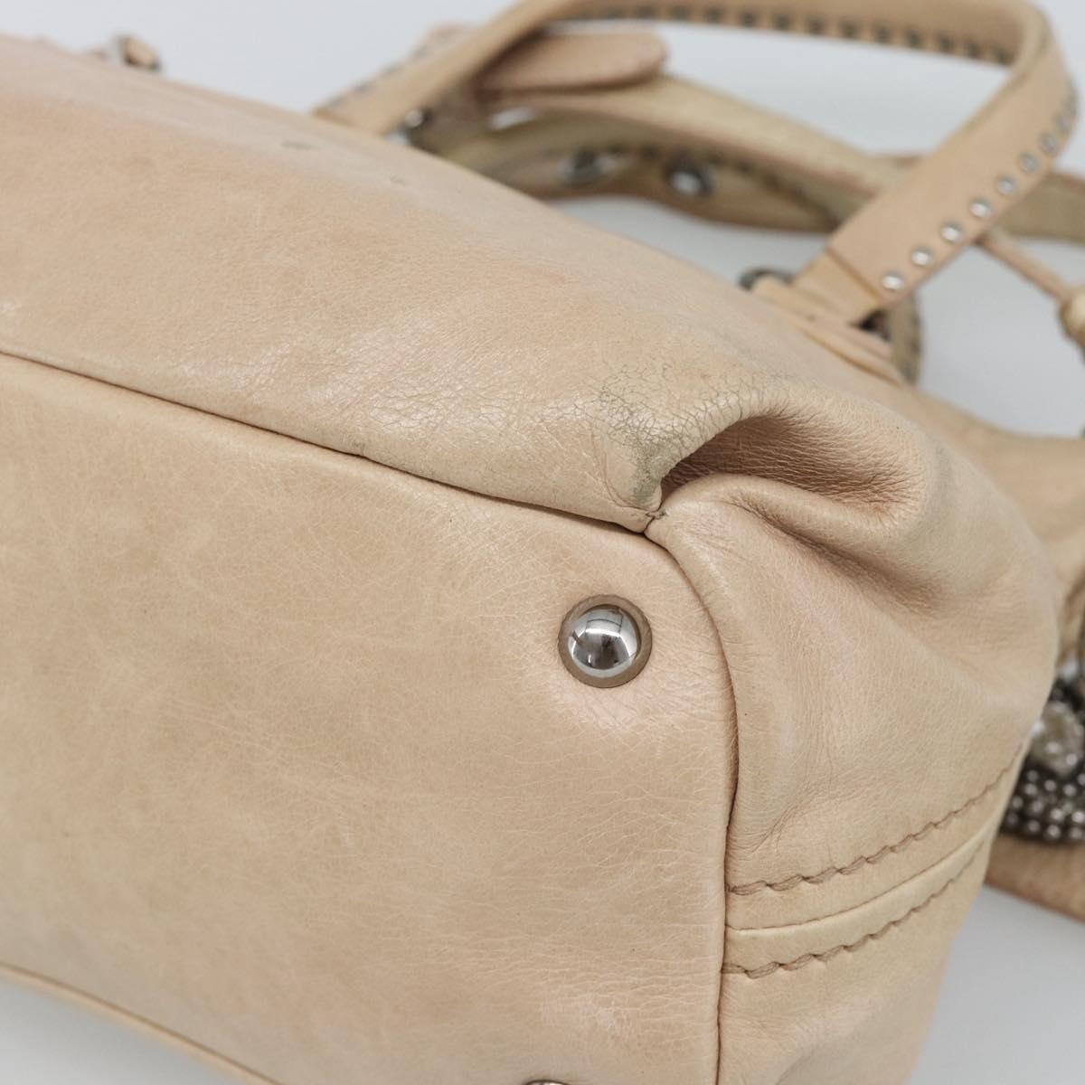 Miu Miu Hand Bag Leather 2way Beige Silver Auth 193084A