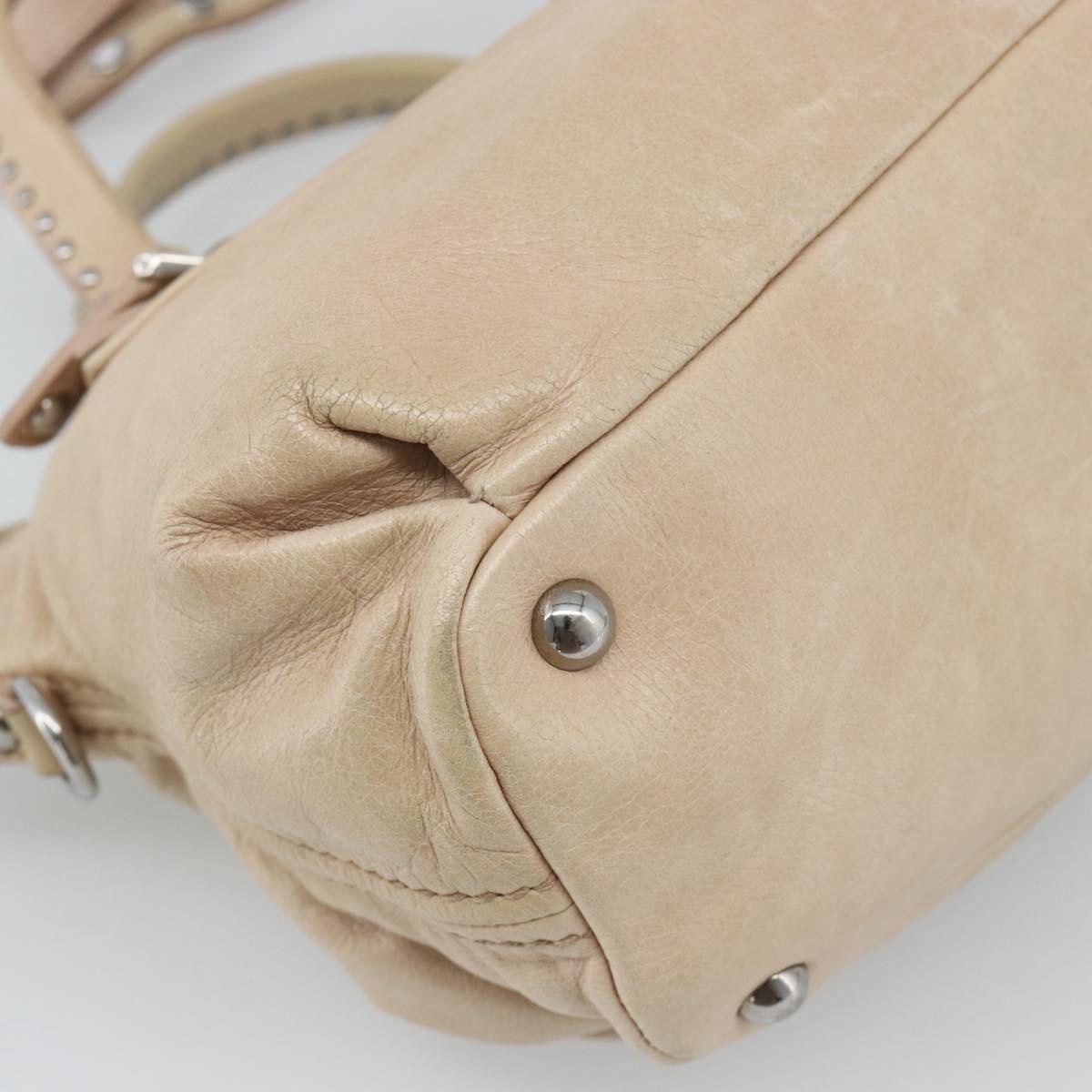 Miu Miu Hand Bag Leather 2way Beige Silver Auth 193084A