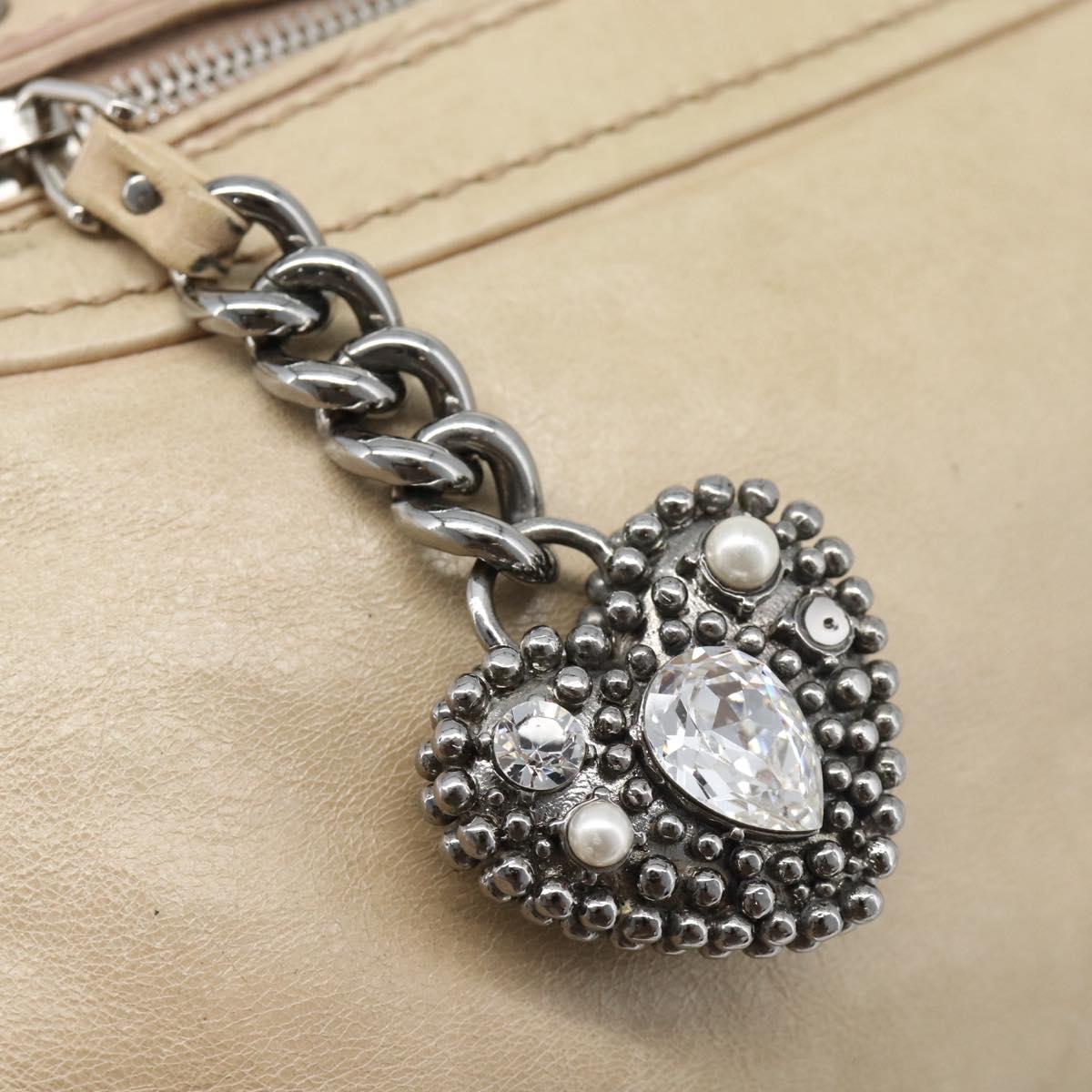Miu Miu Hand Bag Leather 2way Beige Silver Auth 193084A