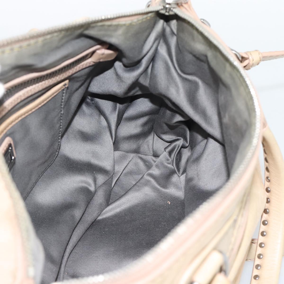 Miu Miu Hand Bag Leather 2way Beige Silver Auth 193084A