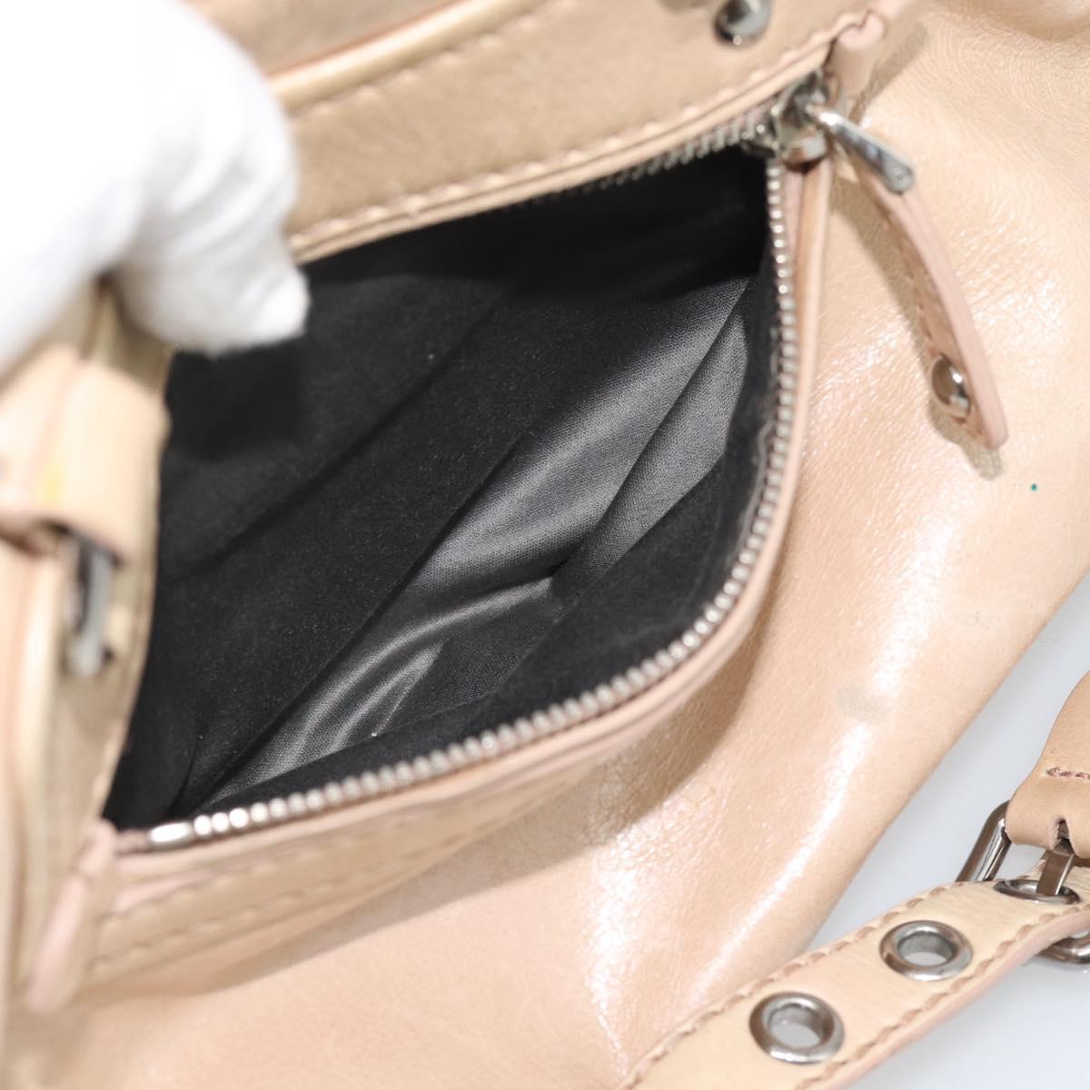 Miu Miu Hand Bag Leather 2way Beige Silver Auth 193084A