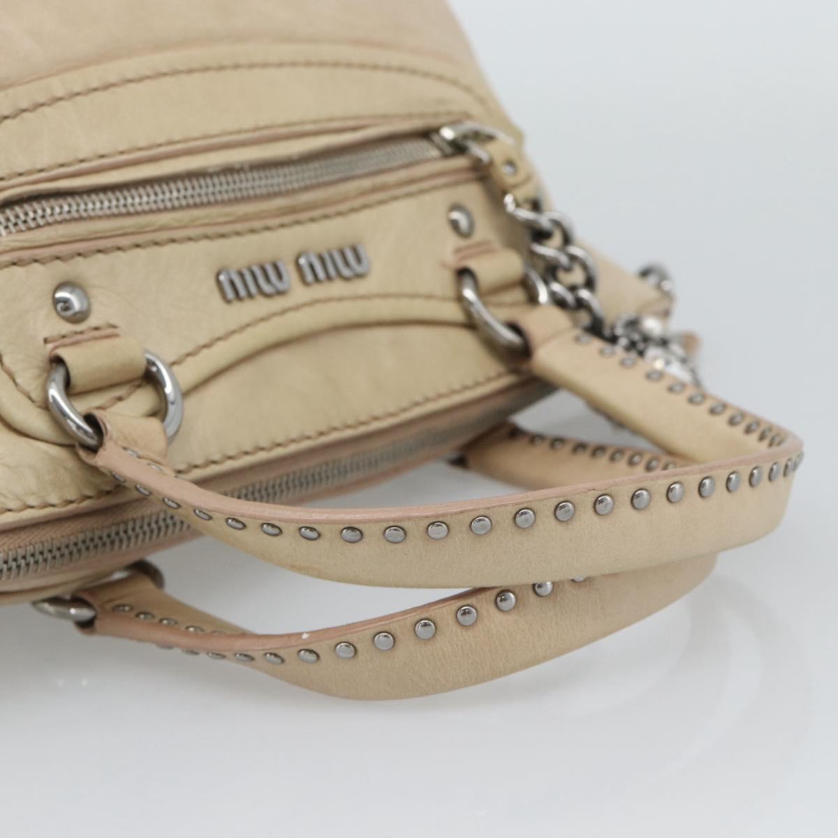 Miu Miu Hand Bag Leather 2way Beige Silver Auth 193084A