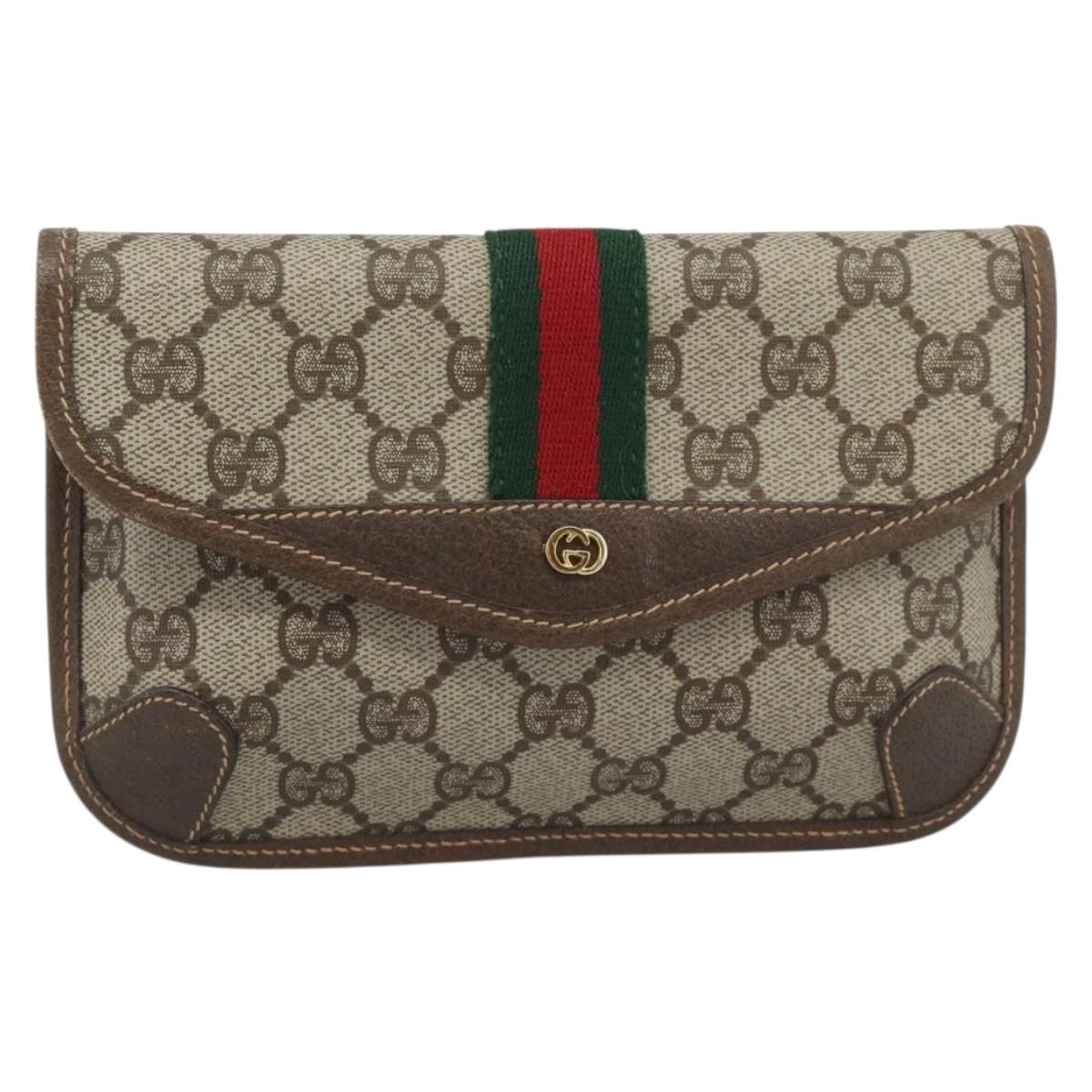 GUCCI GG Supreme Web Sherry Line Pouch PVC Beige Gold 014 14 5205 Auth 193085A