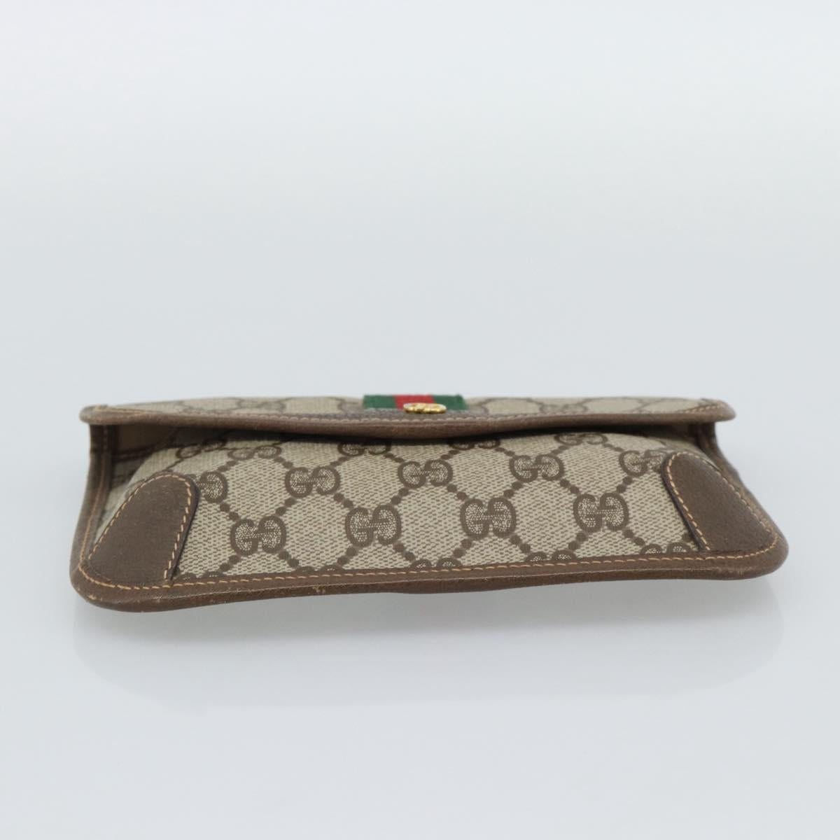 GUCCI GG Supreme Web Sherry Line Pouch PVC Beige Gold 014 14 5205 Auth 193085A