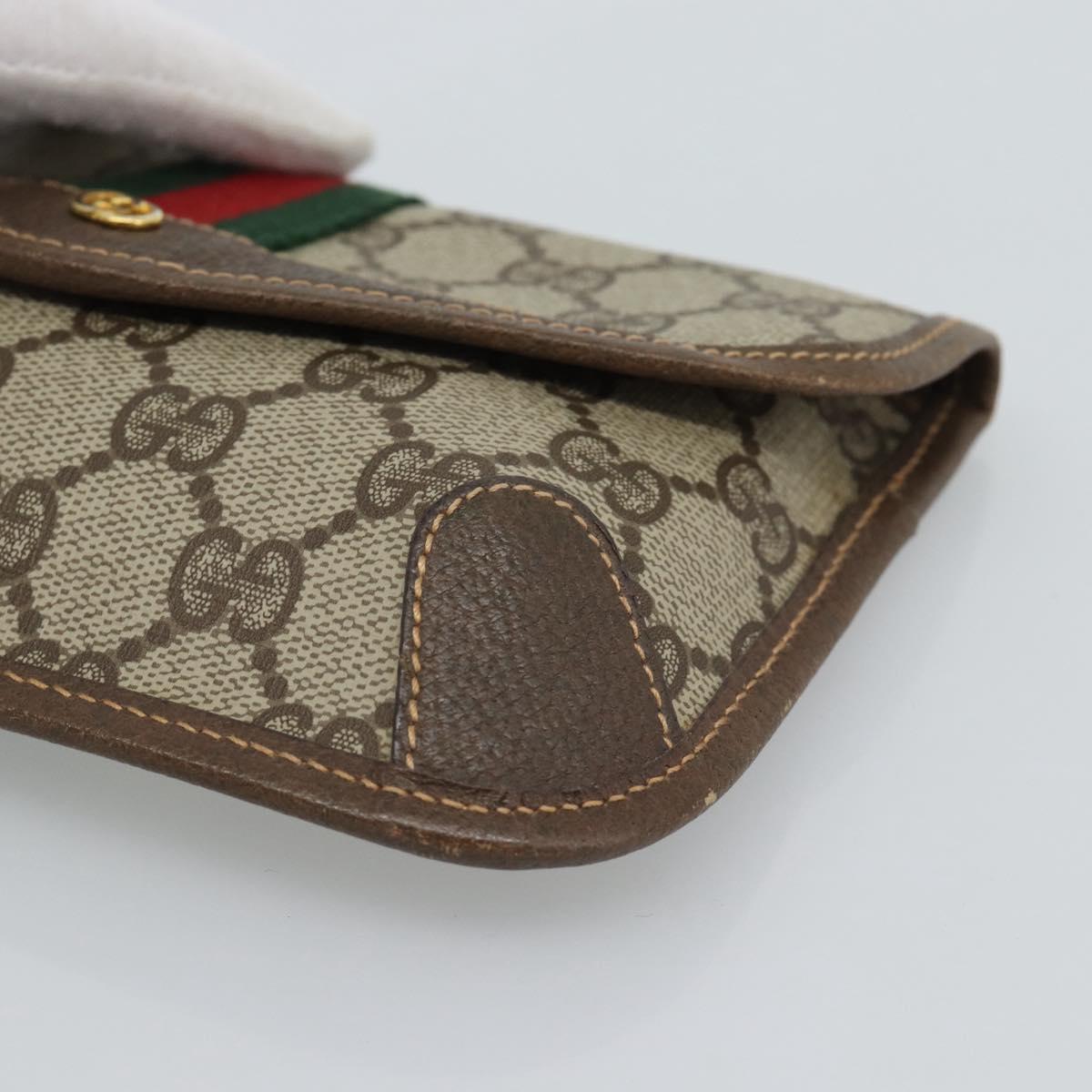 GUCCI GG Supreme Web Sherry Line Pouch PVC Beige Gold 014 14 5205 Auth 193085A