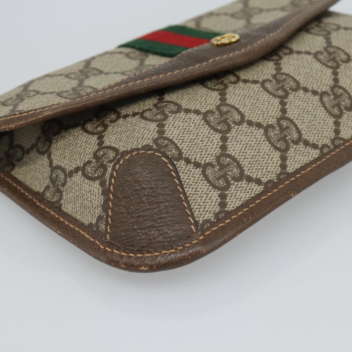 GUCCI GG Supreme Web Sherry Line Pouch PVC Beige Gold 014 14 5205 Auth 193085A